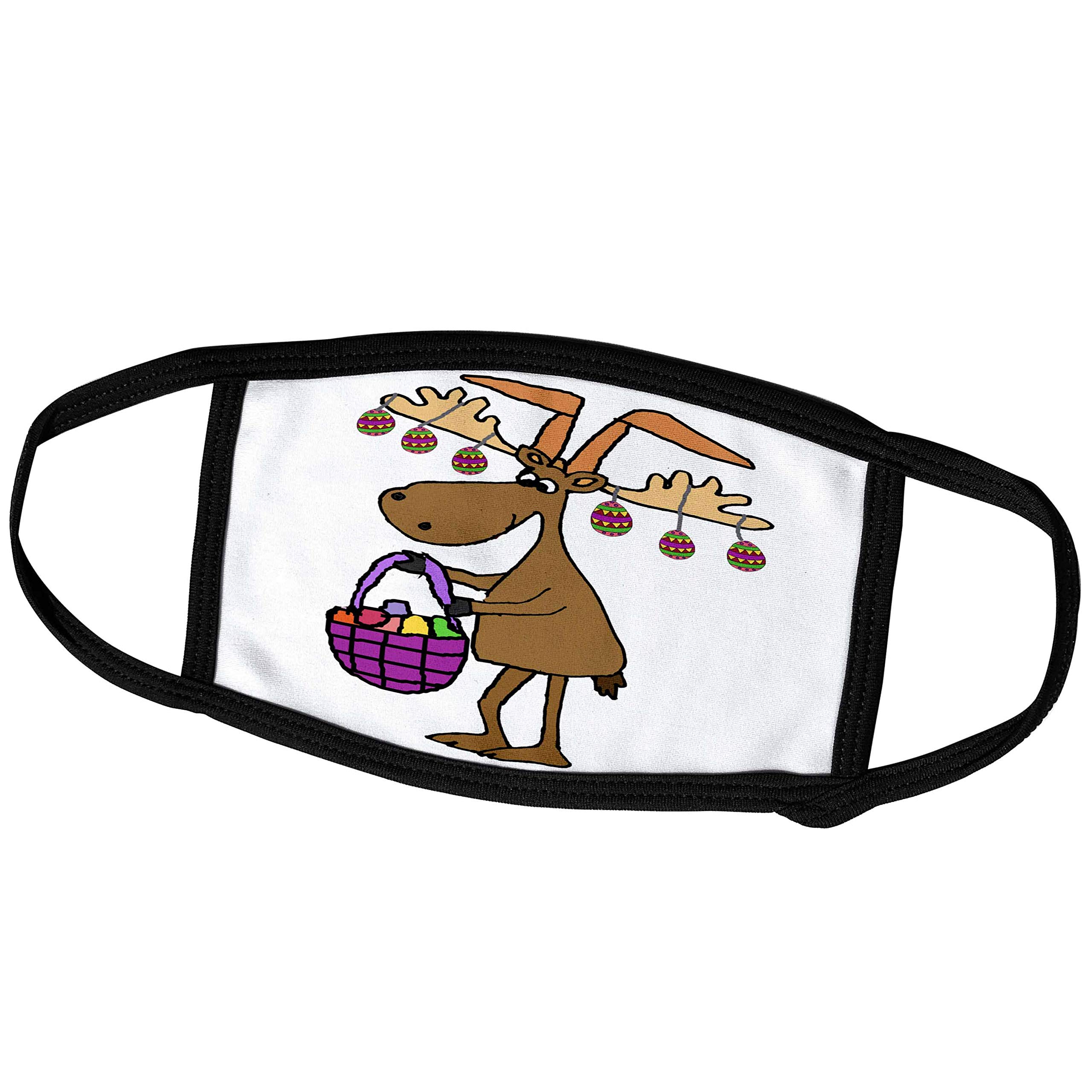 3D Printed Funny Moose with Easter Bunny Ears and Eggs Face Cover - Cute Animal Design for Easter Party, Cosplay & Holiday Gifts - Washable Fabric Mask for Adults & Kids