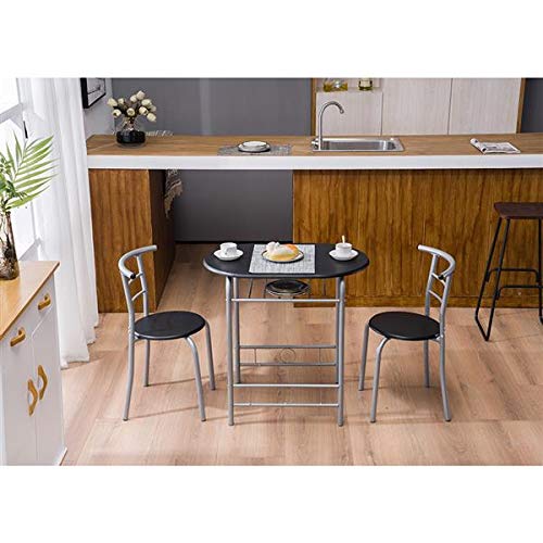 Wood Grain PVC Dining Table Set with 2 Chairs - Compact Breakfast Nook Set for Small Spaces, Kitchen, or Apartment