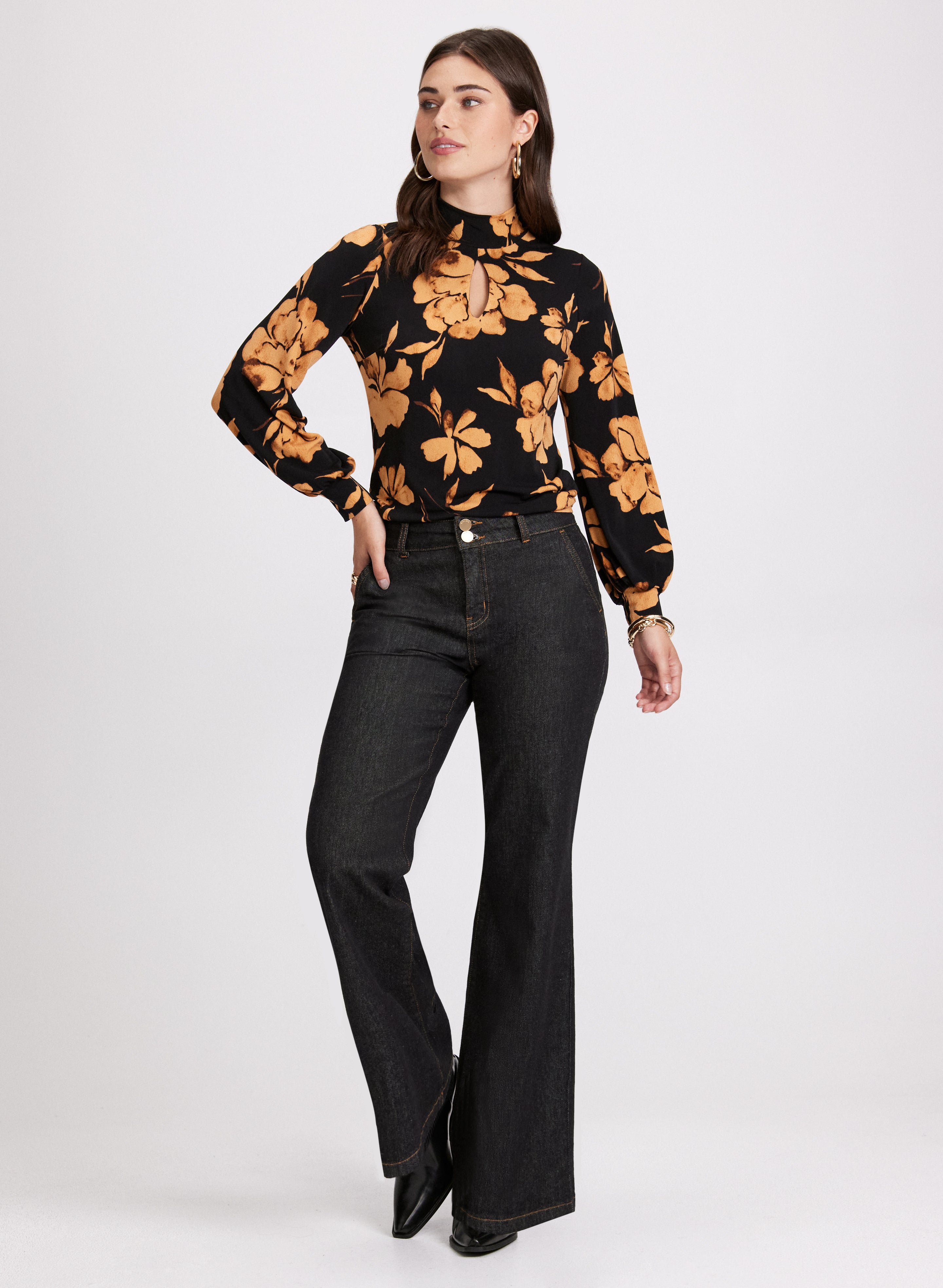 Floral Mock Neck Top for Women - Elegant Blouse for Office, Date Night & Spring Outfits | Trendy Floral Print Tops