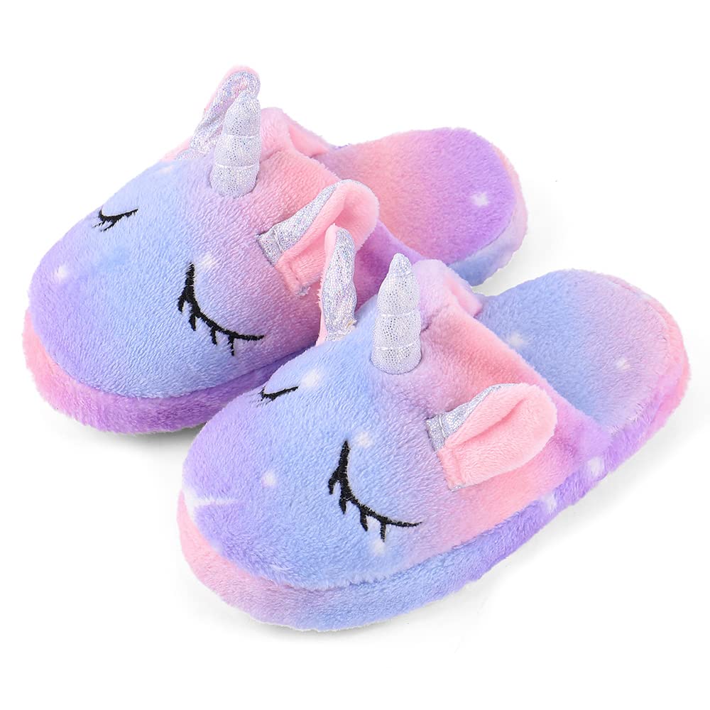 Fluffy Kids Slippers with Memory Foam - Warm Rainbow House Shoes for Boys & Girls - Cozy Indoor Slides for Winter, Home & Playtime