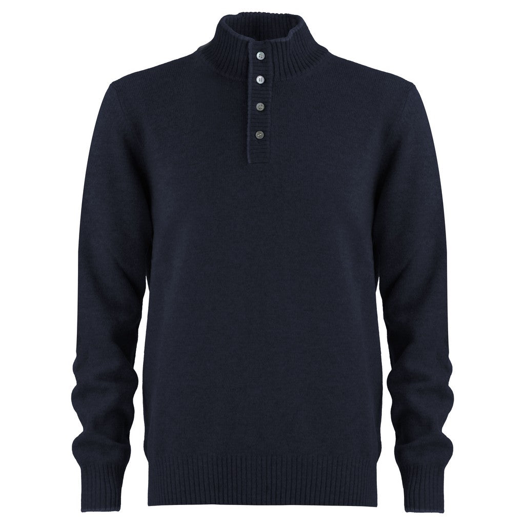 GRAN SASSO Super Geelong Mock Button Collar Sweater - Navy Blue Pullover for Men | Casual Office Wear & Autumn Layering
