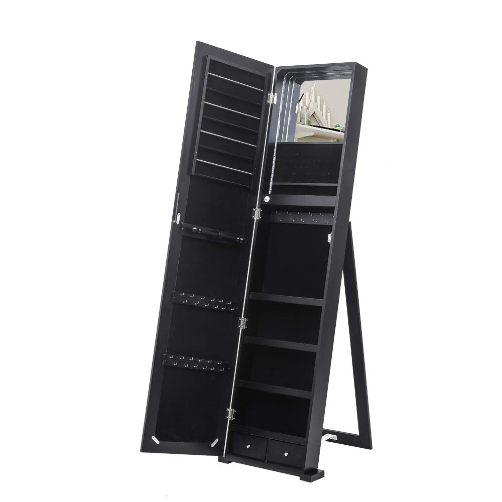 GT7-XB 79 Blue LED Jewelry Cabinet with Full-Length Mirror - Upright Jewelry Organizer Storage for Necklaces, Rings & Earrings - Perfect for Bedroom, Closet & Dressing Room (Black)