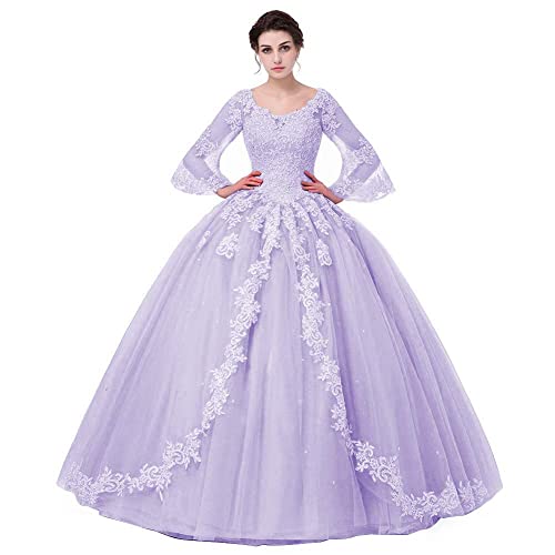 Elegant Quinceanera Dresses with Lace Appliques - Long Sleeve Ball Gown Tulle Prom Dress for Sweet 16, Homecoming & Formal Events