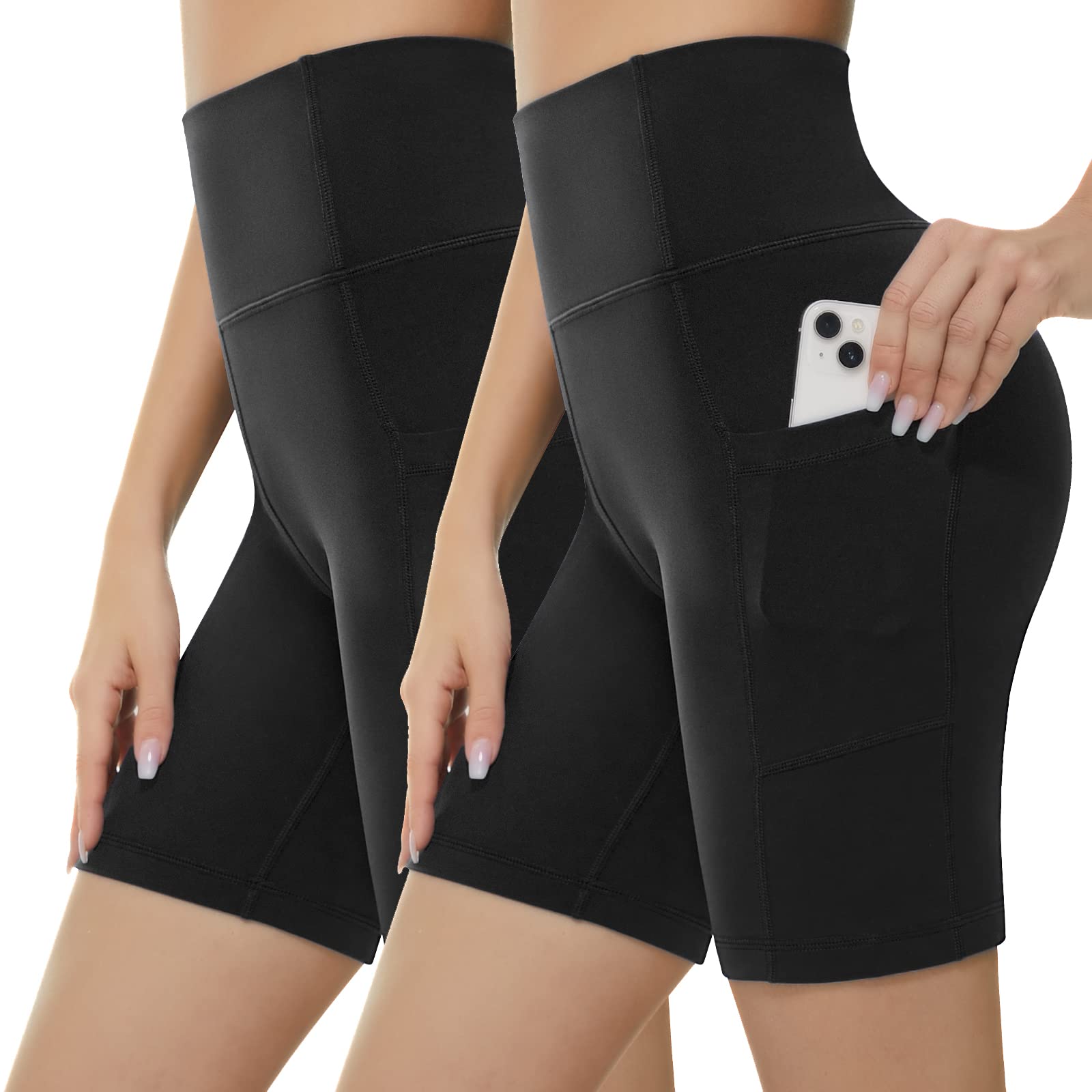 KKB Women's High Waist Yoga Shorts with Tummy Control - 5