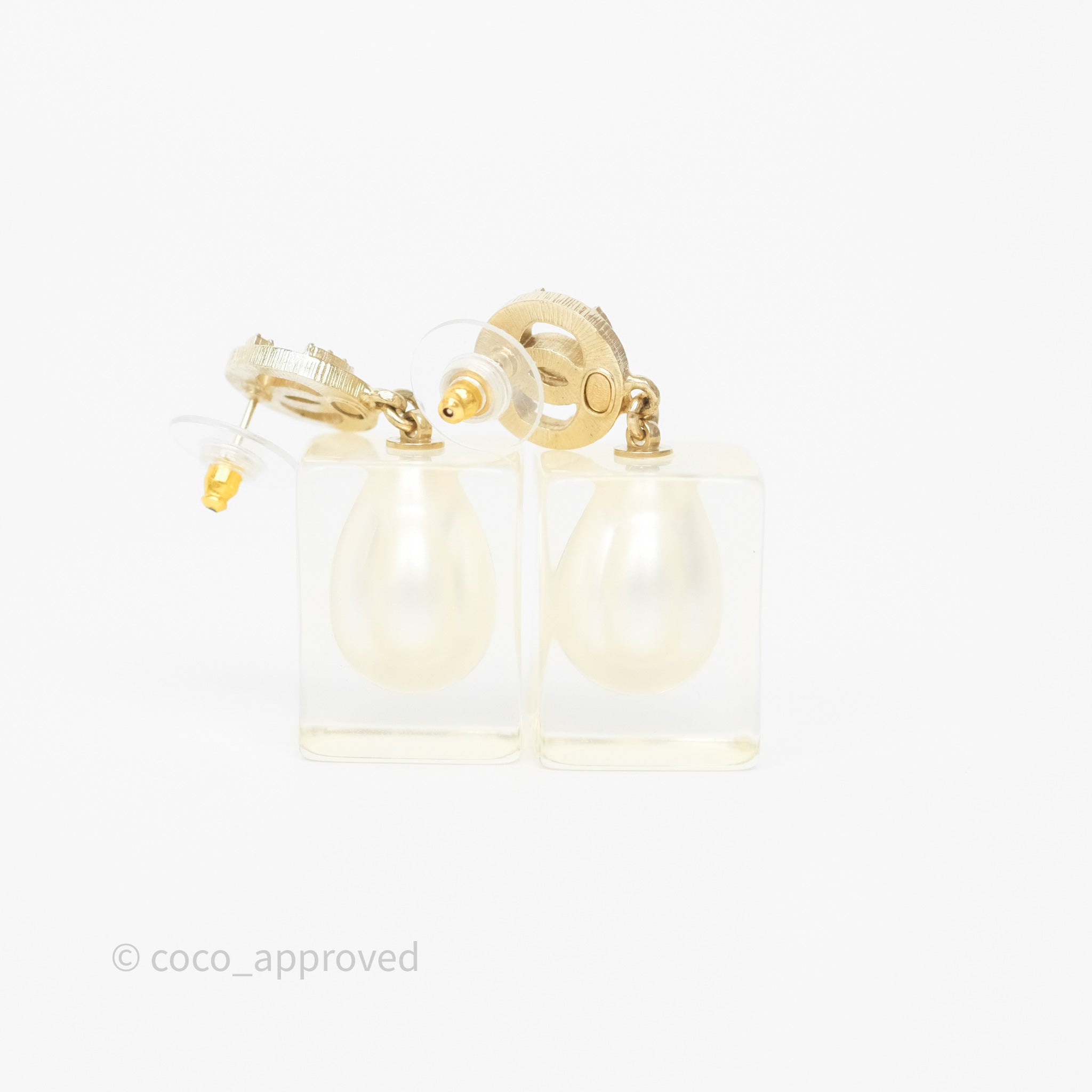 Chanel CC Crystals Pearl Resin Cube Drop Earrings 19K Gold - Luxury Fashion Jewelry for Women, Elegant Party & Wedding Accessories