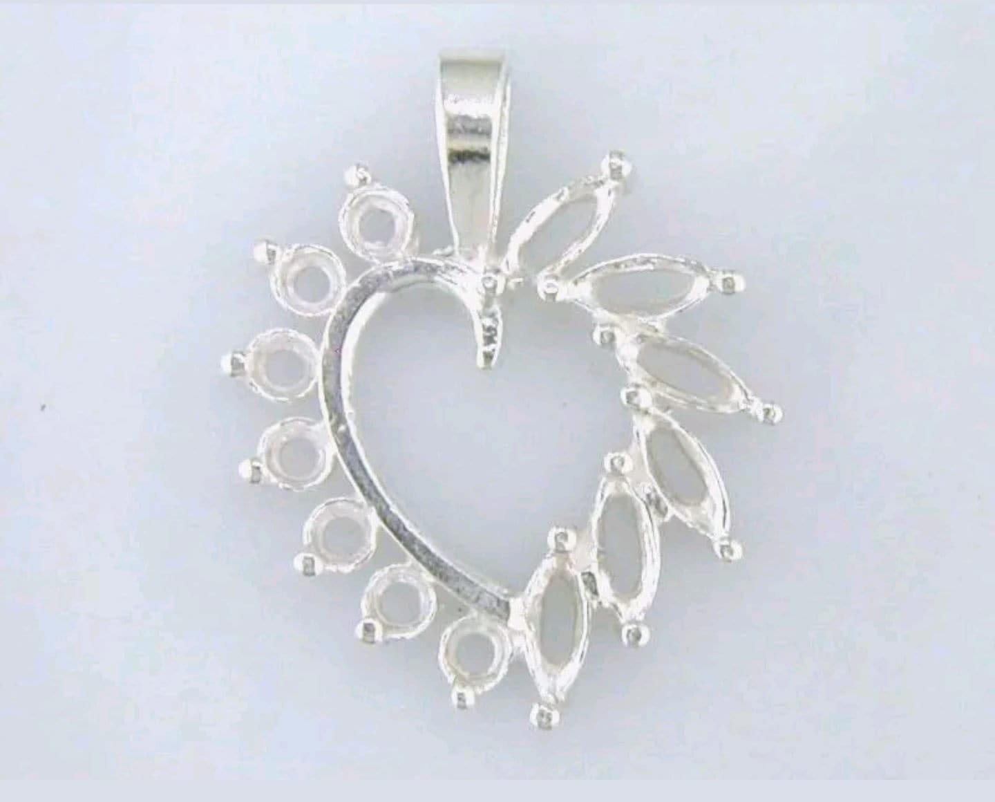 Solid Sterling Silver or 14k Gold 13 Stone Fancy Heart Pendant with Round & Marquise Cut Gemstones | Handcrafted in USA | Perfect for Valentine's Gifts, Anniversary Jewelry & Special Occasions