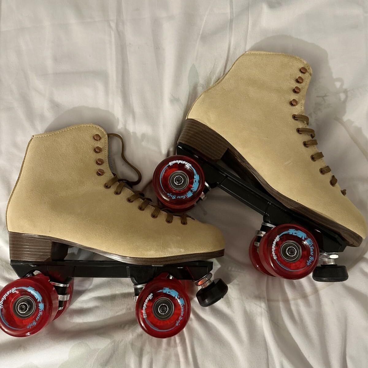 Sure Grip Tan Boardwalk Outdoor Roller Skates for Men & Women - 65mm Wheels, Nylon Sole, ABEC 3 Bearings, 5/8