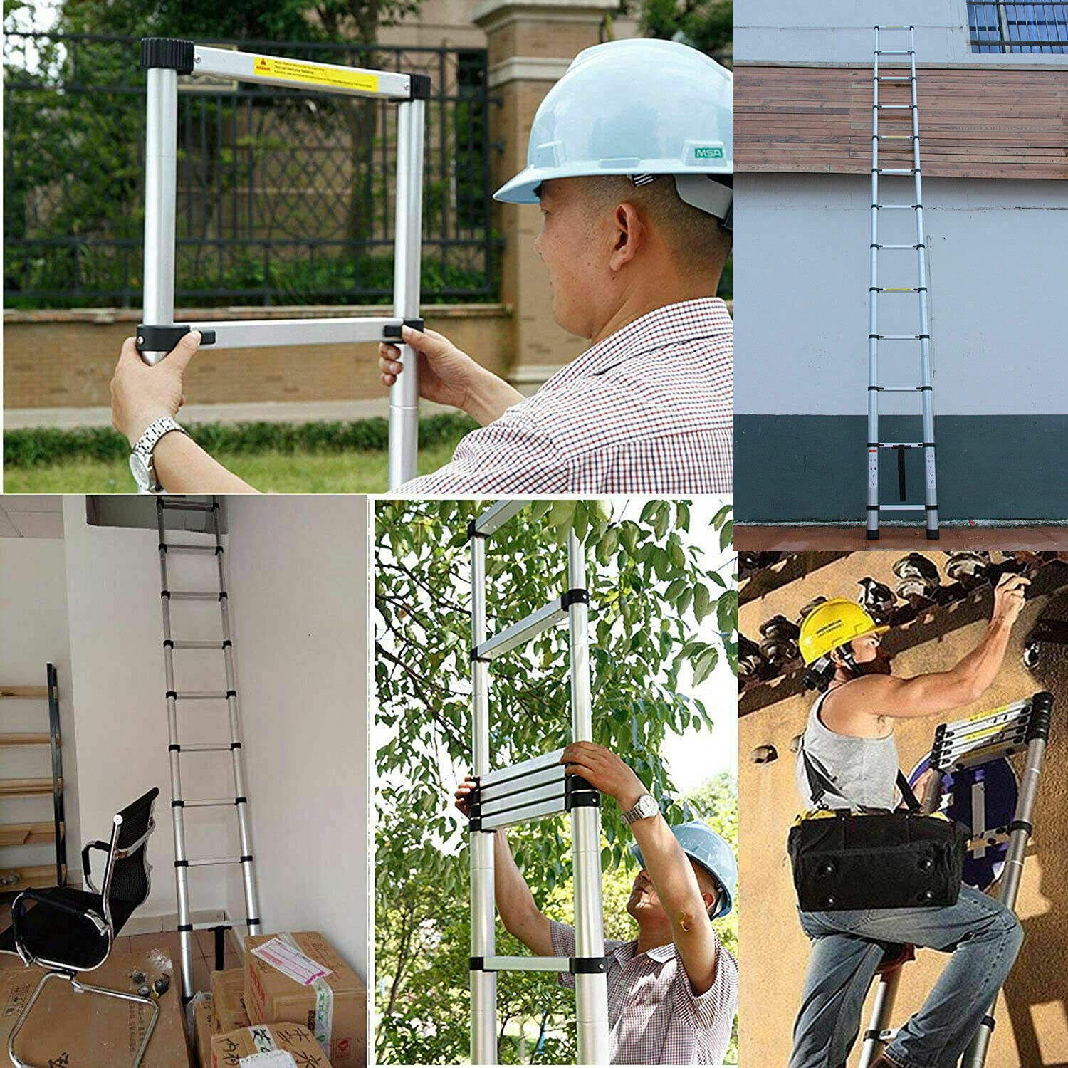 16.4ft Aluminum Telescoping Ladder - EN131 Certified Extension Ladder with 2 Detachable Hooks | 330lbs Max Load | Lightweight & Compact Folding Ladder for Roof Access, Ceiling Work, Home Maintenance, and Outdoor Projects