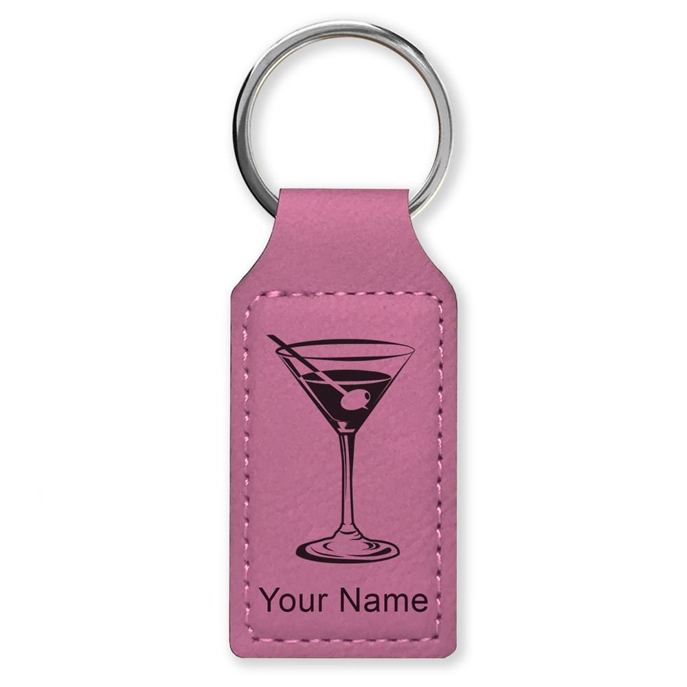 Personalized Engraved Martini Glass Rectangle Keychain - Custom Name Gift for Bartenders, Cocktail Lovers - Perfect for Bars, Parties & Unique Gifts