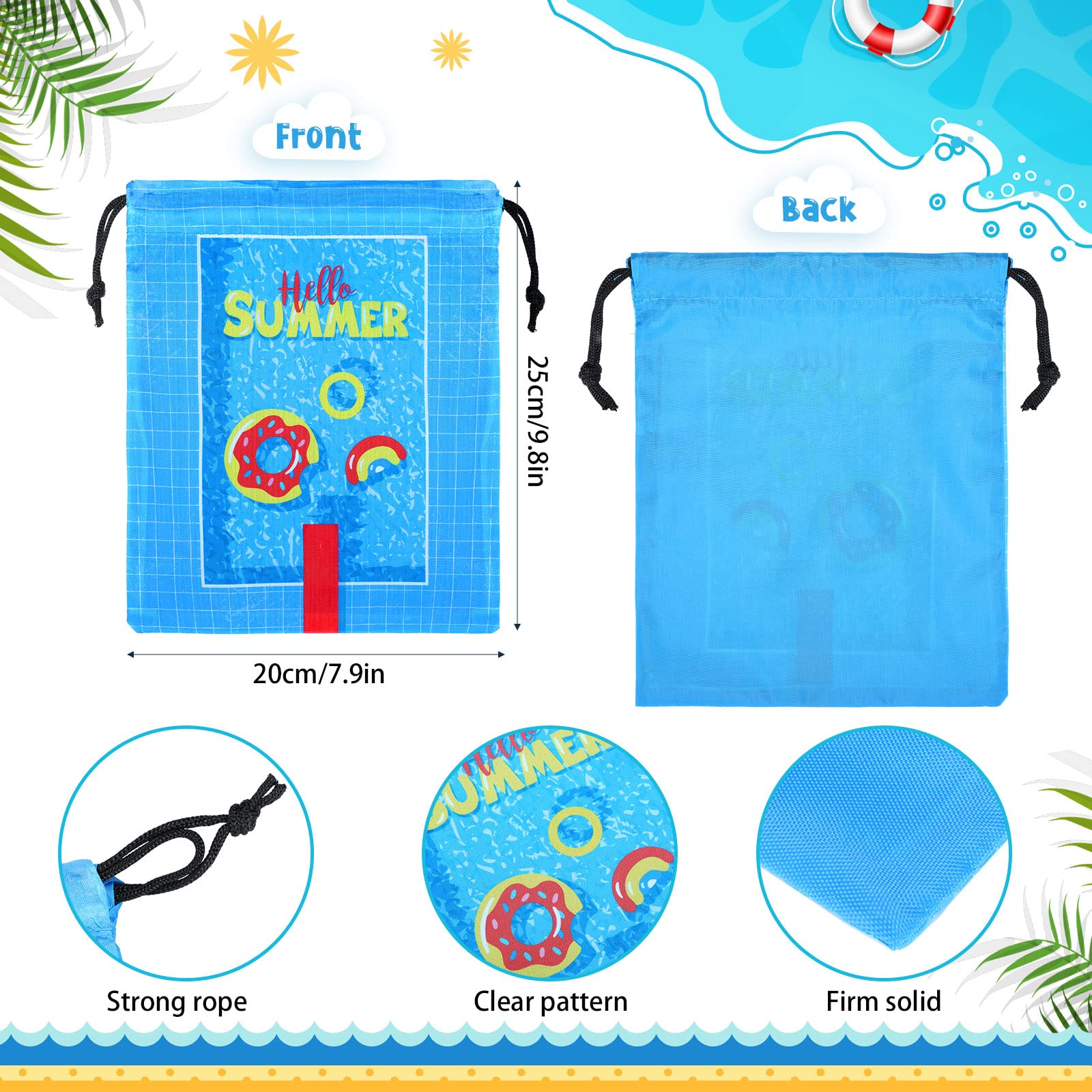 12 Pack Drawstring Beach Bags - Tropical Shark Theme Party Favors, Pool Party Supplies for Summer, Kids Goodie Bags - Perfect for Beach Outings, Poolside Gatherings & Summer Celebrations