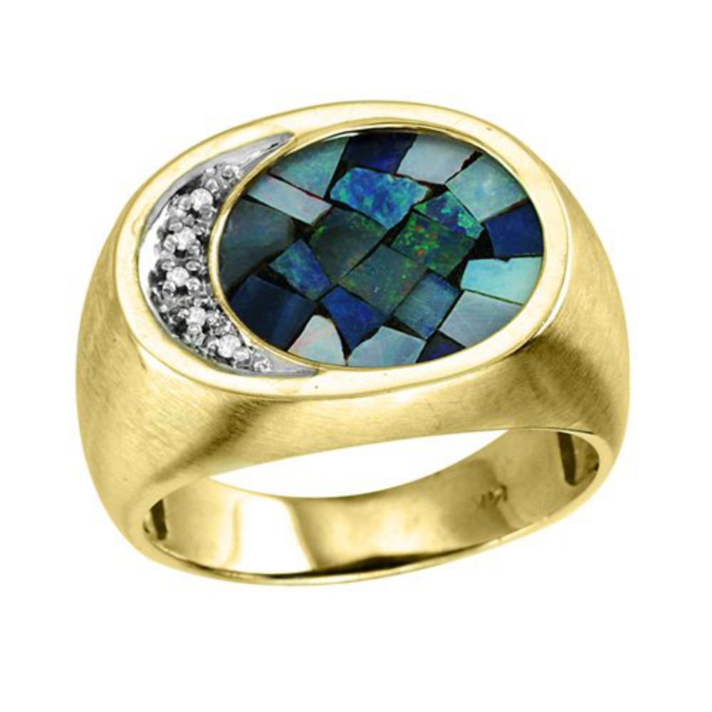 14K White Gold Men's Diamond & Mosaic Opal Ring - Stylish Color Stone Gemstone Jewelry for Men, Perfect for Weddings, Engagements, and Special Occasions