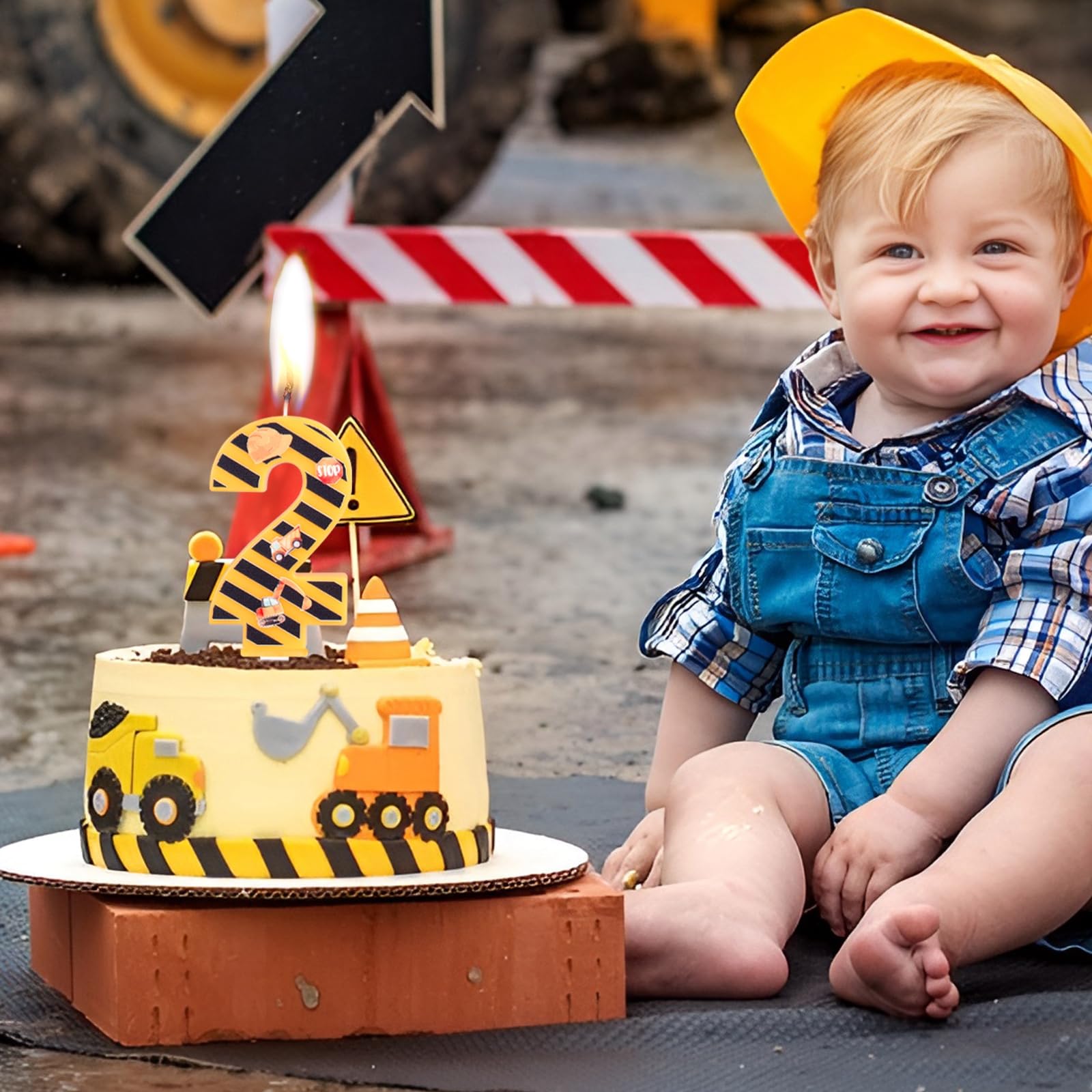 3rd Birthday Candles for Boys - Yellow and Black Striped Number 3 Cake Candles - Construction Theme Party Decorations - Perfect for Kids' Construction Birthday Cakes and Party Supplies