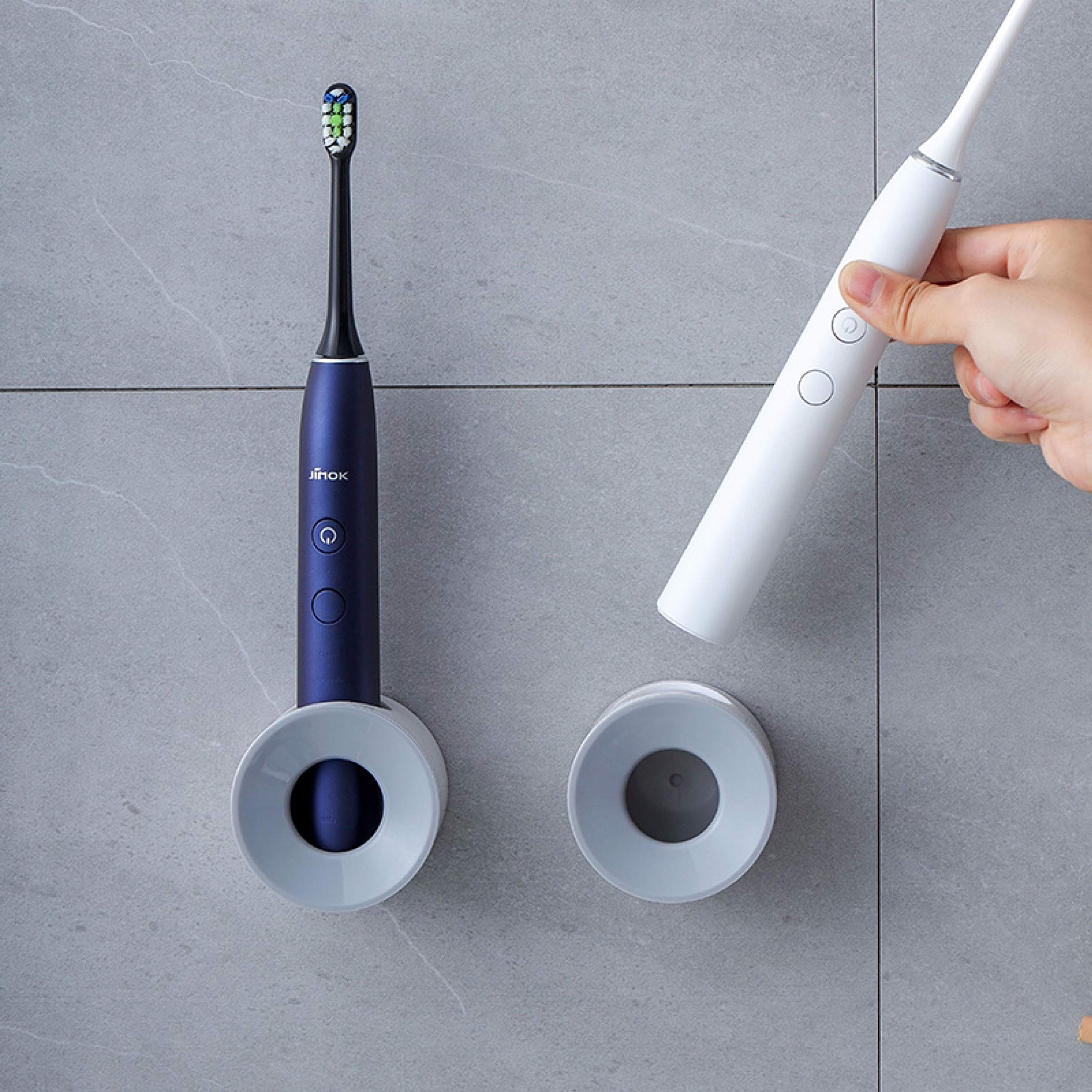 Waterproof Electric Toothbrush Holder - Wall Mounted Bathroom Organizer for Shower Space Saving, Kids Toothbrush Storage Caddy with Suction Cups (Grey) - Perfect for Small Bathrooms, Dorm Rooms & Travel