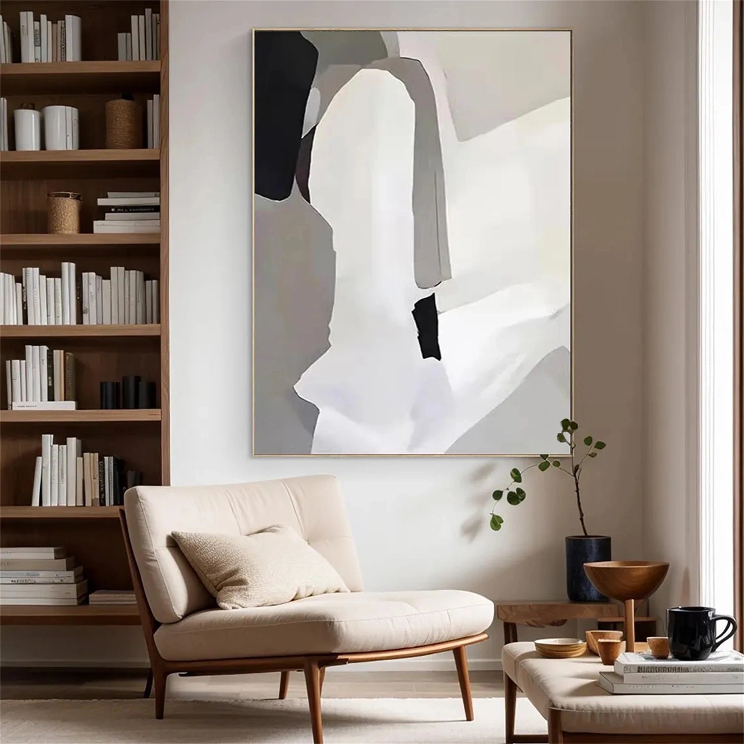 Abstract Tranquility Art Painting - Modern Canvas Wall Decor for Living Room, Bedroom & Office - Serene Blue & White Contemporary Artwork #WS233