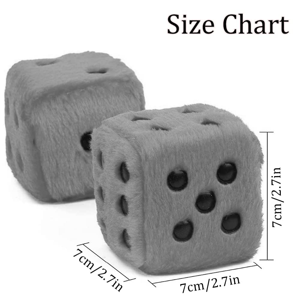 Retro Square Mirror Hanging Fuzzy Plush Dice for Car Interior Decoration - 1 Pair Red Dotted Couple Dice for Rearview Mirror, Dashboard & Gift Giving