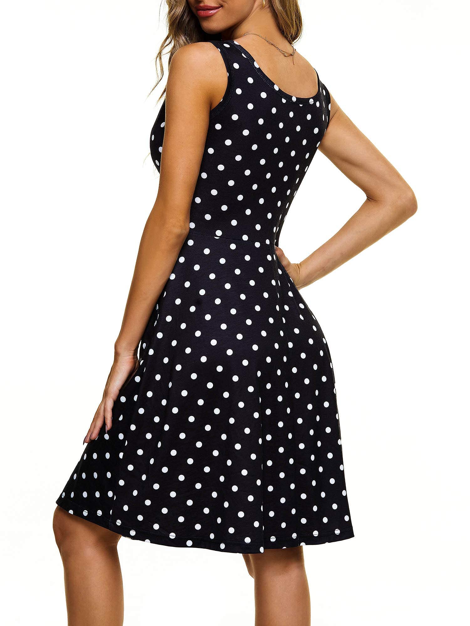 HUHOT Women's Sleeveless V-Neck Midi Dress with Pockets - Flared Tank Dress for Summer, Beach, Vacation & Casual Outings | Perfect for Pool Parties, Date Nights and Weekend Getaways