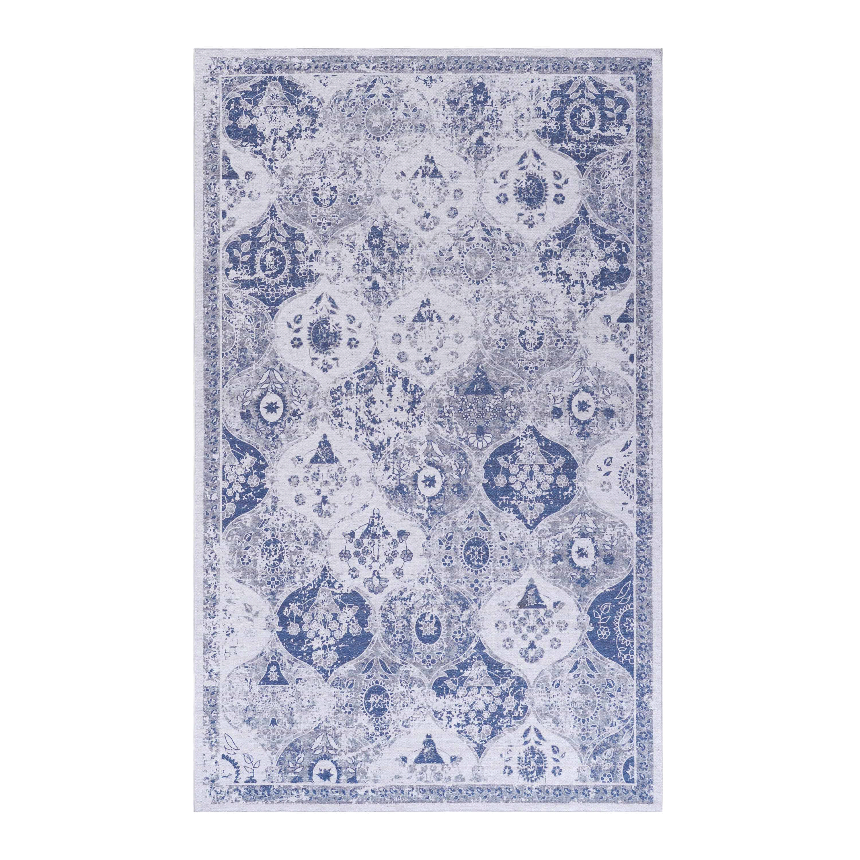DTY Signature 6x9 Feet Blue Washable Area Rug - Low Pile Non-Slip Non-Shedding Foldable - Kid & Pet Friendly Living Room Bedroom Kitchen Rug - Perfect for Home Decor, Dorm, Office & High Traffic Areas (Blue, 6' x 9')