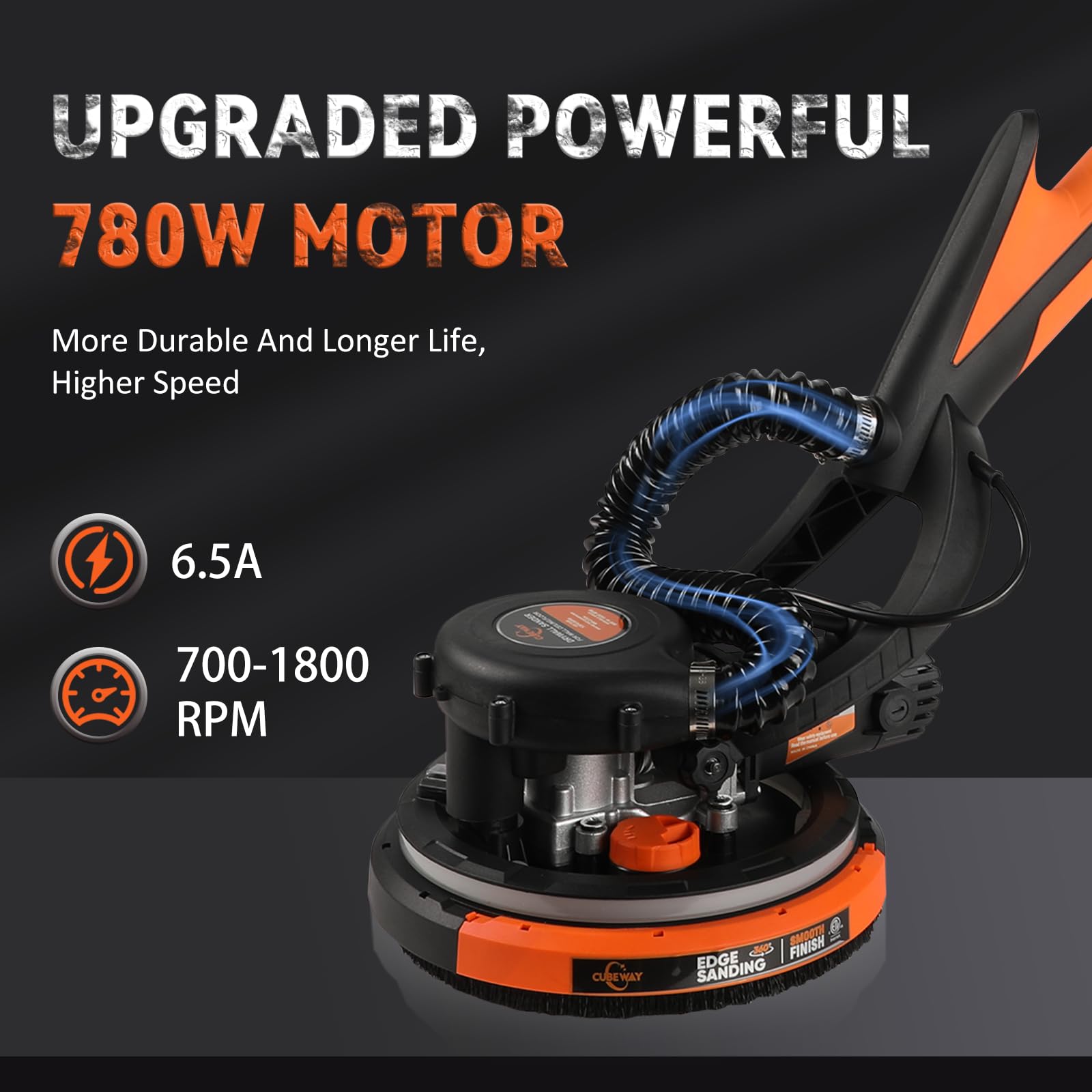 780W Electric Drywall Sander with Vacuum Dust Collection - 1800RPM Variable Speed, LED Light, Dustless Wall & Popcorn Ceiling Removal Tool for Home Renovation & Professional Use