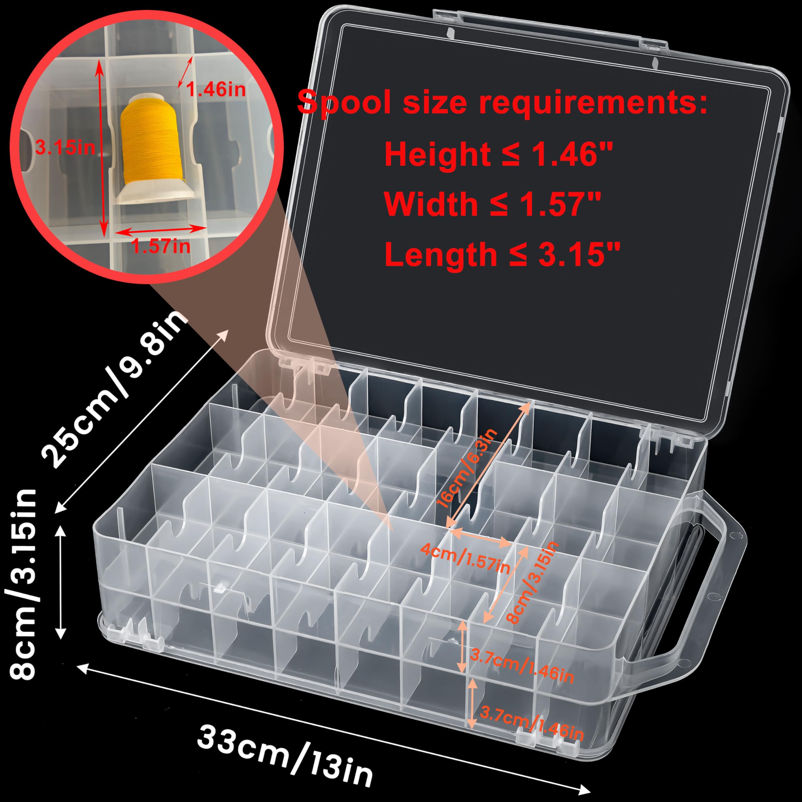2-Pack Double-Sided Sewing Organizer with 92 Grids - Clear Thread Storage Box for Embroidery Floss, Needles & Beads - Perfect for Sewing Projects, Craft Organization & Small Toy Storage
