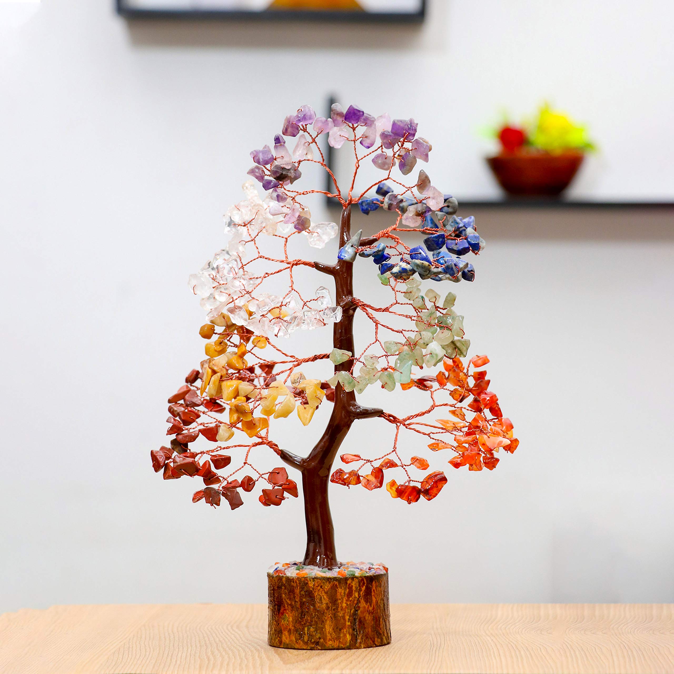 BEZAVO Seven Chakra Handmade Gemstone Money Tree for Wealth & Good Luck – Feng Shui Home & Office Decor with Healing Crystals – Spiritual Gifts for Women, Mom & Best Friend – Unique Birthday & Housewarming Present – Perfect for Meditation Spaces, Work Desks & Gift Giving