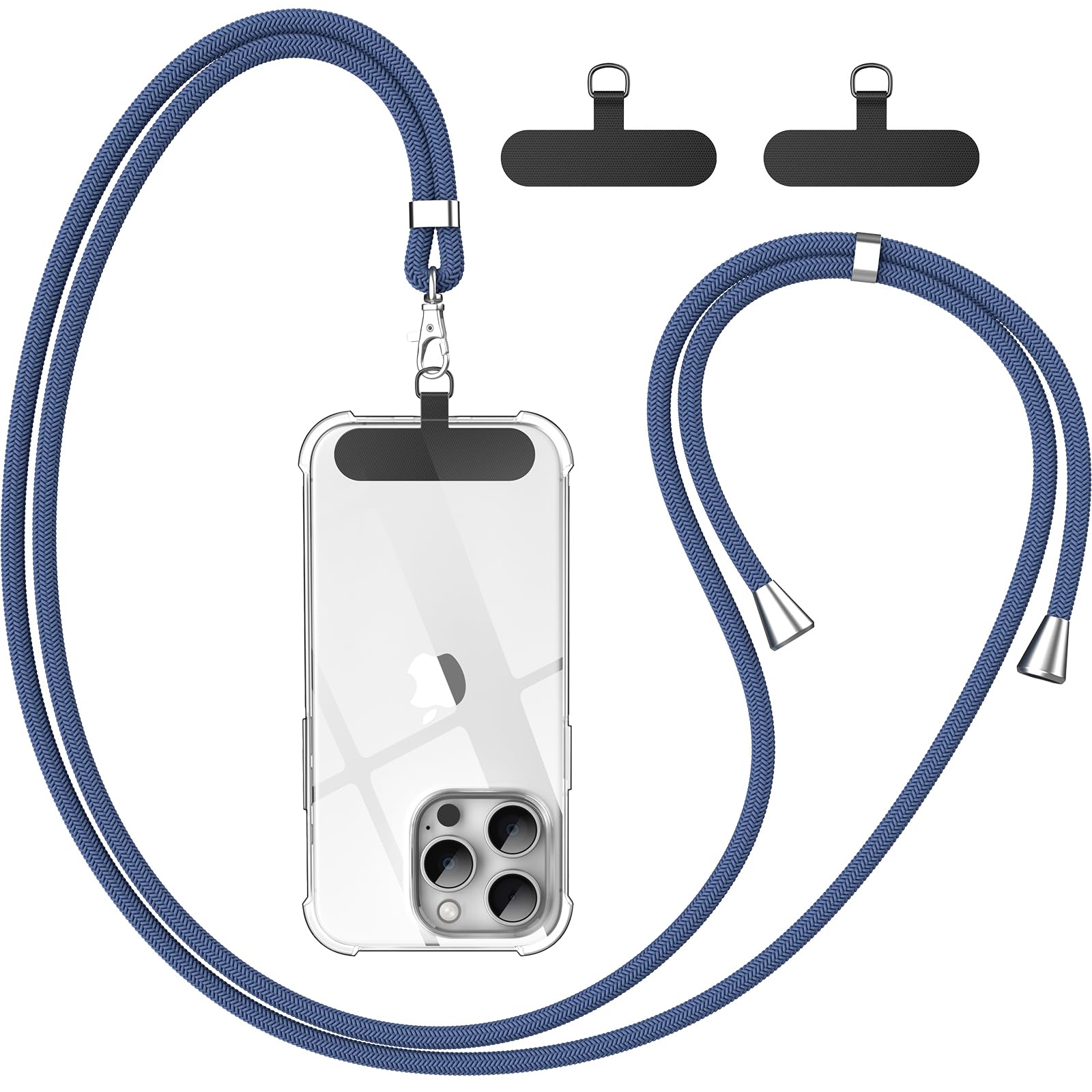 Caslord Adjustable Phone Lanyard with 2 Durable Black Patches - 1.6m Portable Neck Strap for All Smartphones & Most Cases (Blue) - Perfect for Travel, Work, and Outdoor Activities