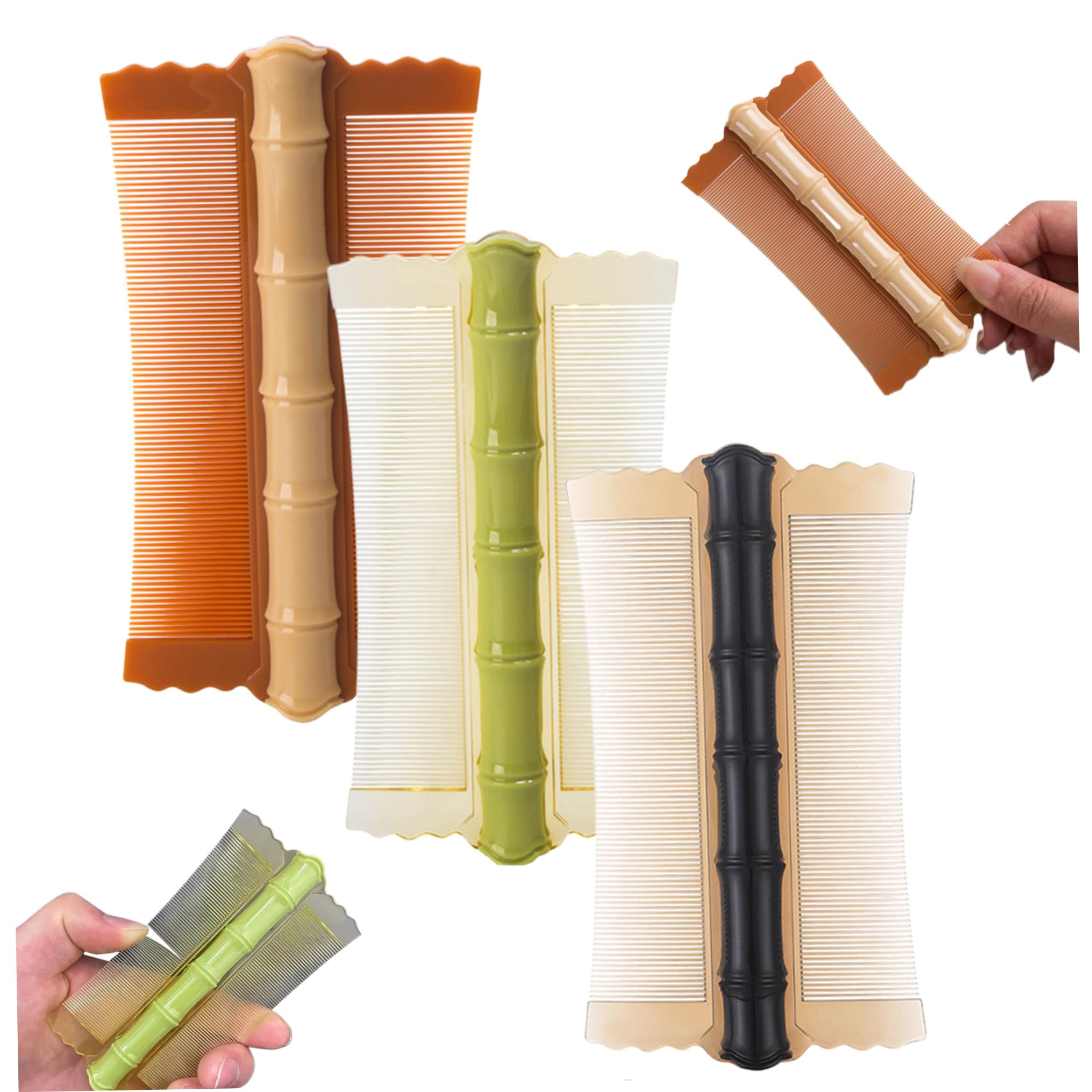 3-Pack Anti Dandruff & Lice Comb Set - Double Sided Fine Teeth Bamboo Comb for Thick Hair - Gentle Flea & Styling Comb for Kids & Adults (4.9x2.8 Inch) - Perfect for Scalp Care, Pet Grooming & Hair Styling