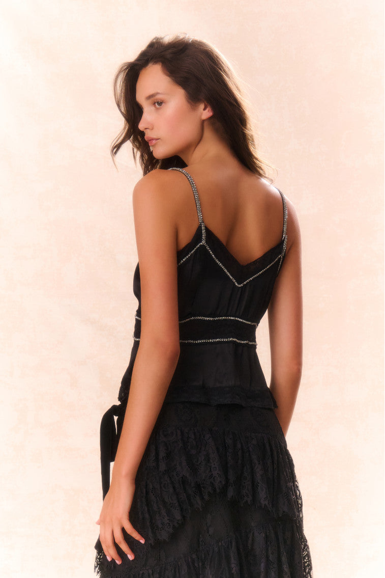 Laticia Embellished Satin Blouse for Women - Elegant Party Tops with Rhinestone Details - Perfect for Evening Events, Date Nights & Special Occasions