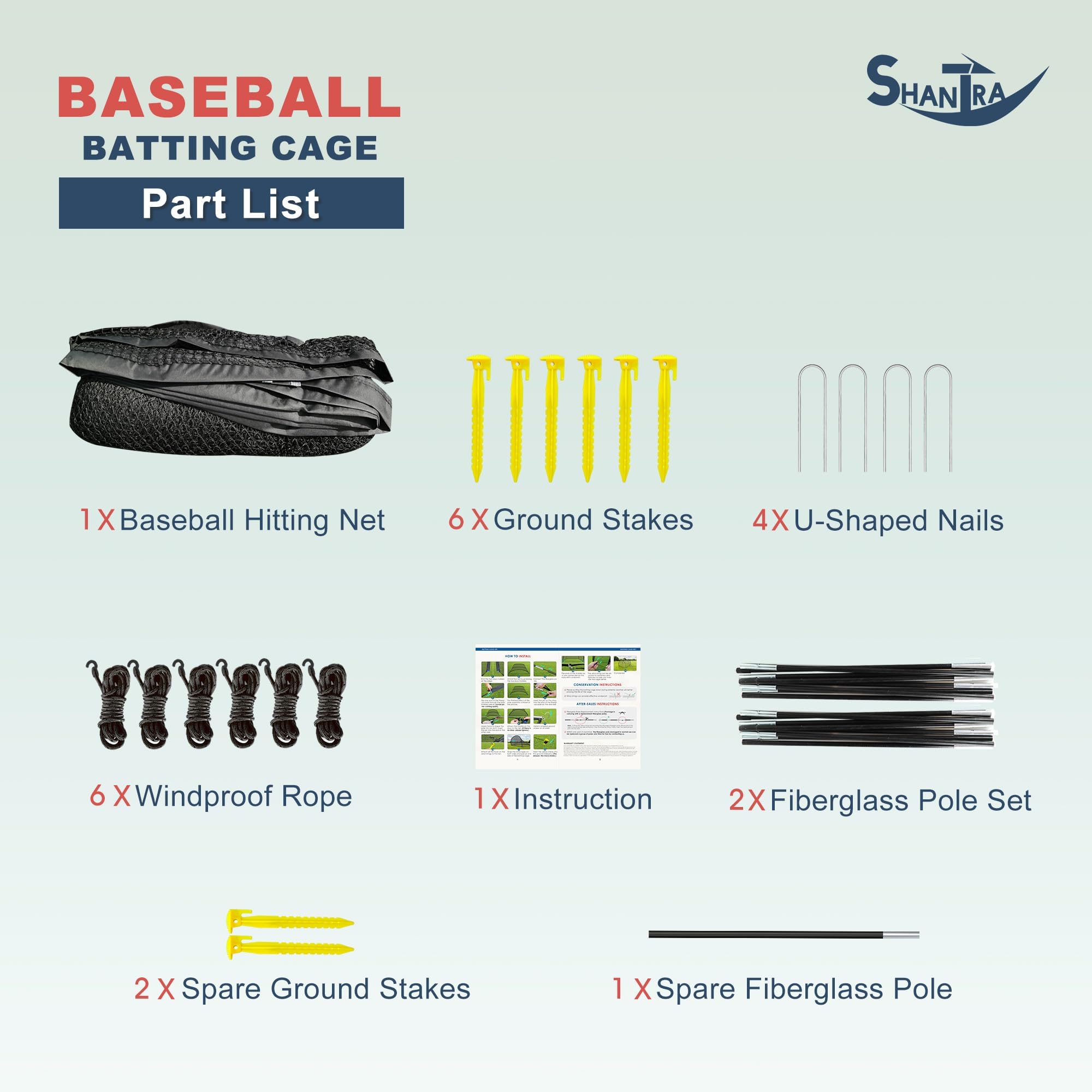 SHANTRA 13/22/30FT Baseball Batting Cage with Frame & Net - Professional Backyard Hitting Cage for Baseball & Softball Practice | Perfect for Outdoor Hitting Drills, Pitching Training & Backyard Sports