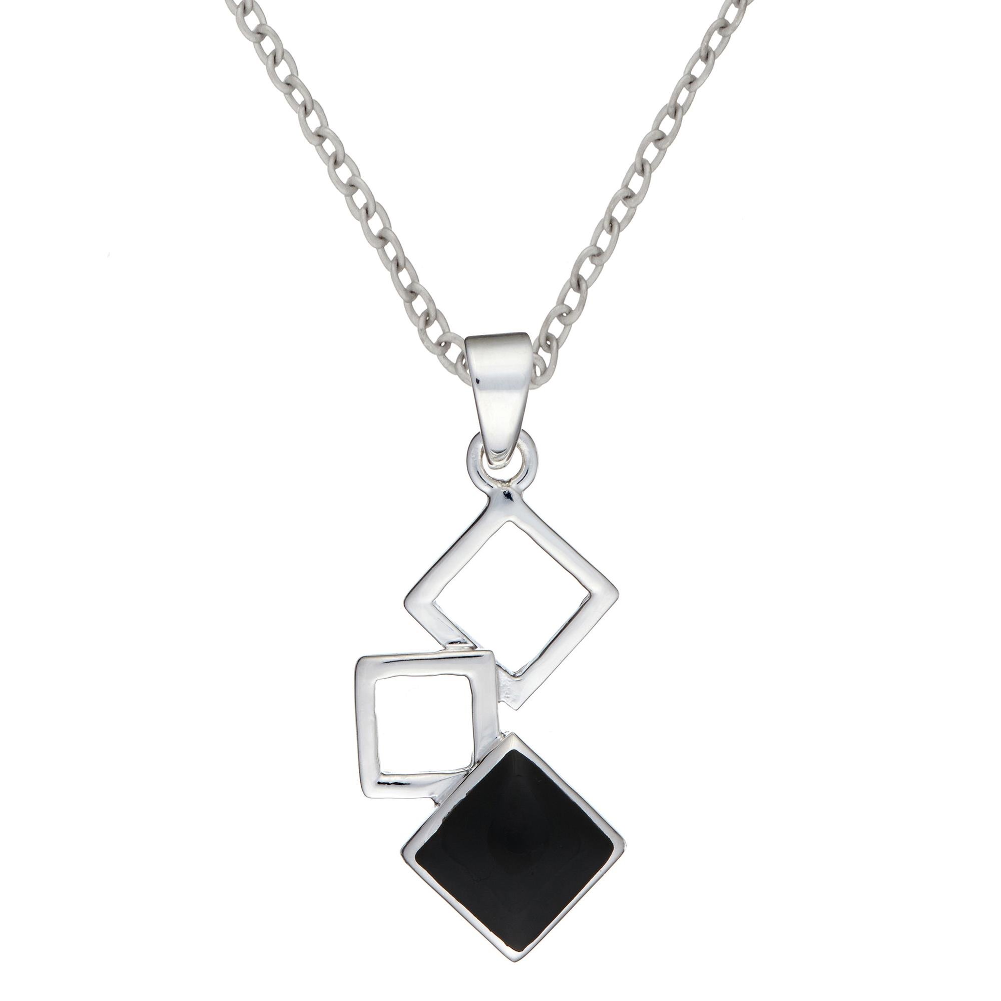 Silverly Women's 925 Sterling Silver Simulated Onyx Linked Square Earring & Necklace Jewelry Set - 18