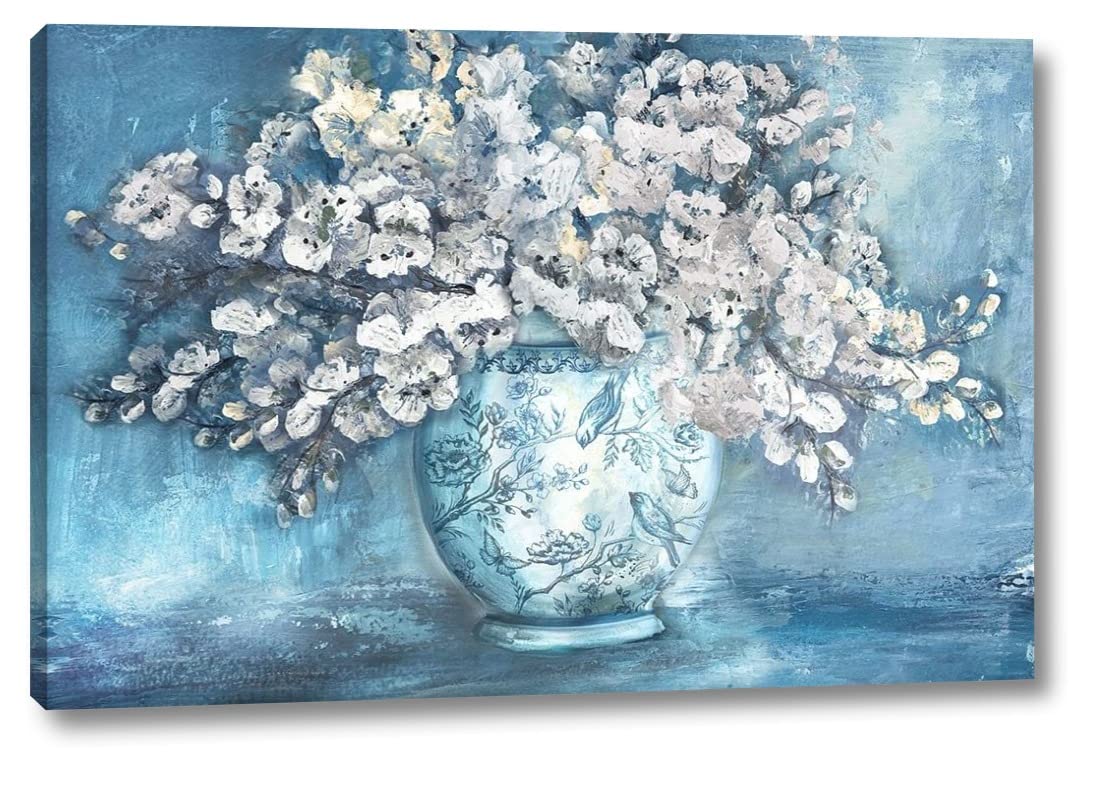 Tre Sorelle Studios Cherry Blossom Chinoiserie Ginger Jar White Canvas Wall Art Print - 24x36 Inch Gallery Wrapped, Ready to Hang - Perfect for Living Room, Bedroom & Office Decor