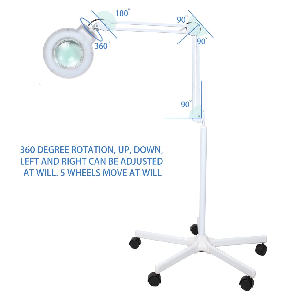 Sanqiao 5X Magnifying Floor Lamp with Adjustable LED Light - Vertical Stand for Beauty Salon, Tattoo, Nail & Skin Care - Perfect for Makeup Application, Eyebrow Shaping & Detailed Work