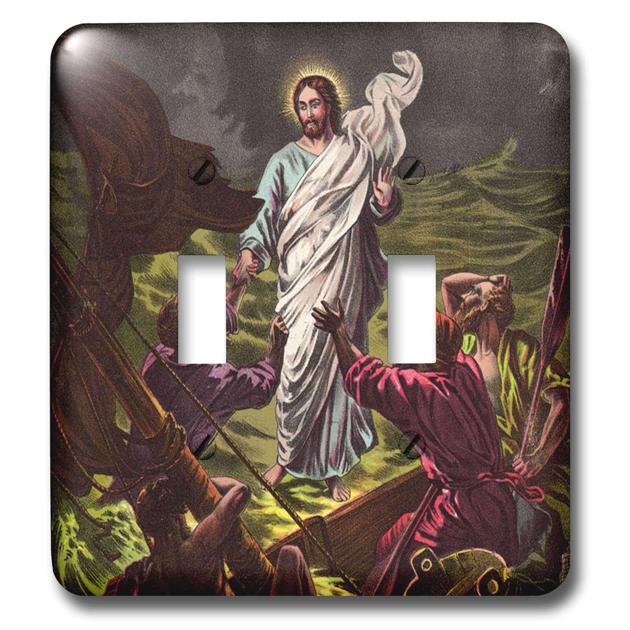 3D Rose Jesus Walks on Water Double Toggle Switch Cover - Religious Decor for Home, Office & Church - Perfect for Light Switches & Electrical Outlets