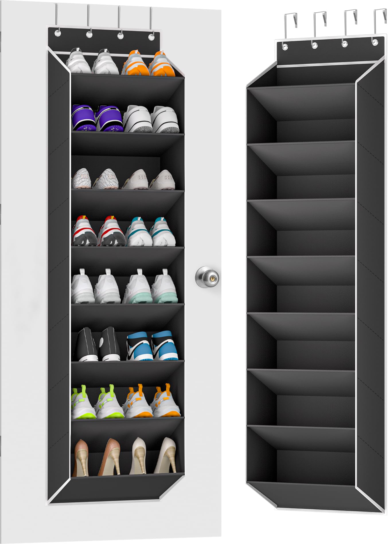 Over The Door Shoe Organizer - Hanging Storage Rack for 16-24 Pairs of Shoes, Sneakers & Boots | Space-Saving Closet Door Organizer with Deep Pockets | Perfect for Bedrooms, Dorms & Small Spaces (Black, 1 Pack)