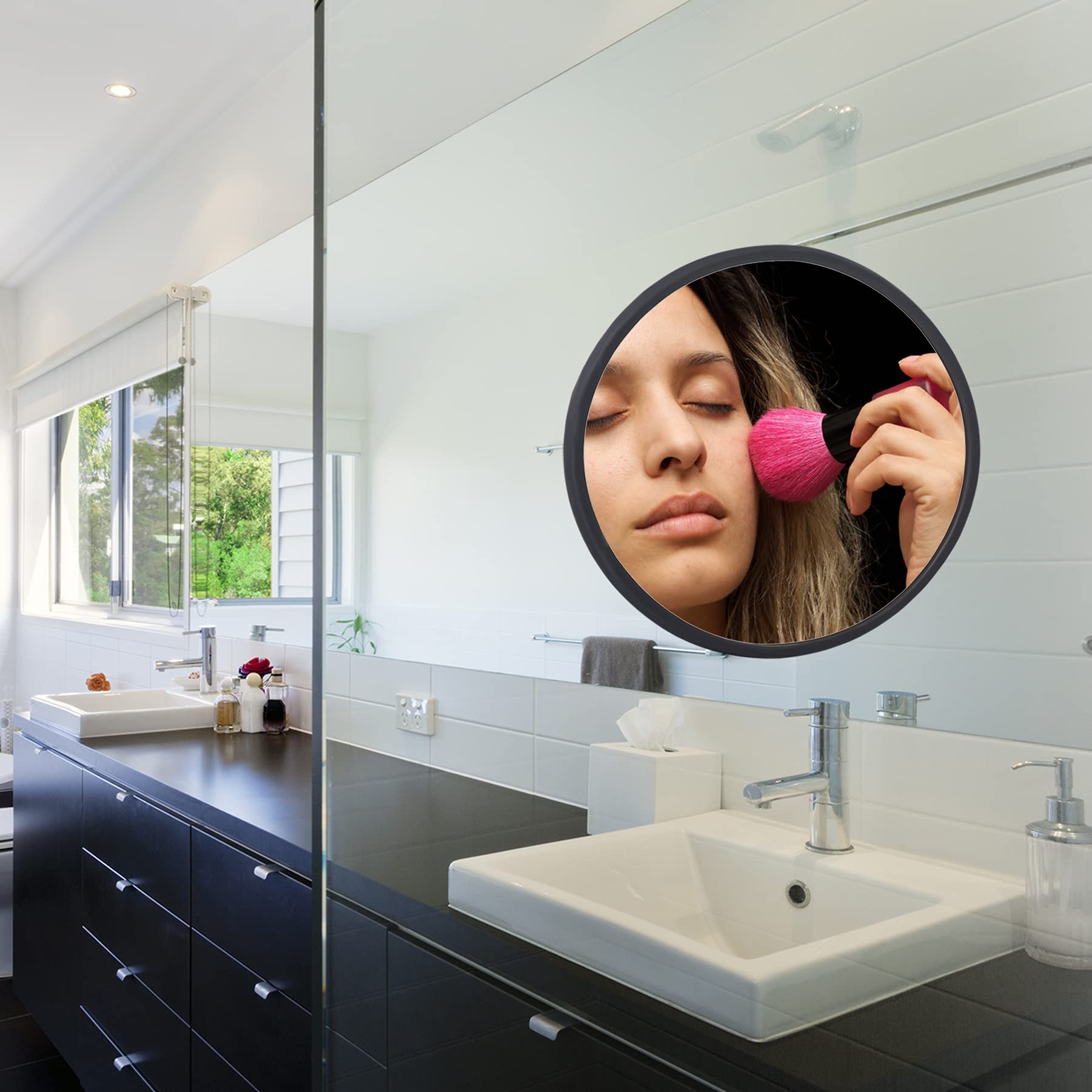 7.67 Inch Small Wall Mirror - Waterproof Acrylic Shower Mirror with Silicone Grips, Black Frame for Bathroom & Makeup - Perfect for Shaving, Grooming & Vanity Use