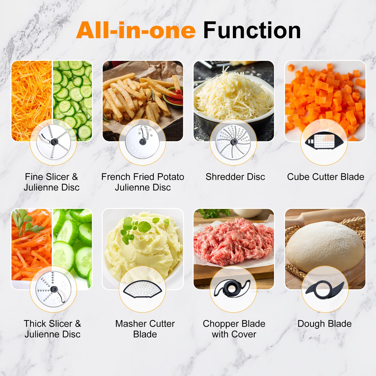 Homtone 16-Cup Food Processor & Blender Combo - 650W Electric Vegetable Chopper with 8 Blades, 11 Functions & 5 Preset Modes - Die-Cast Aluminum Body with Stepless Speed Control - Perfect for Meal Prep, Smoothies & Large Batch Cooking (Silver)