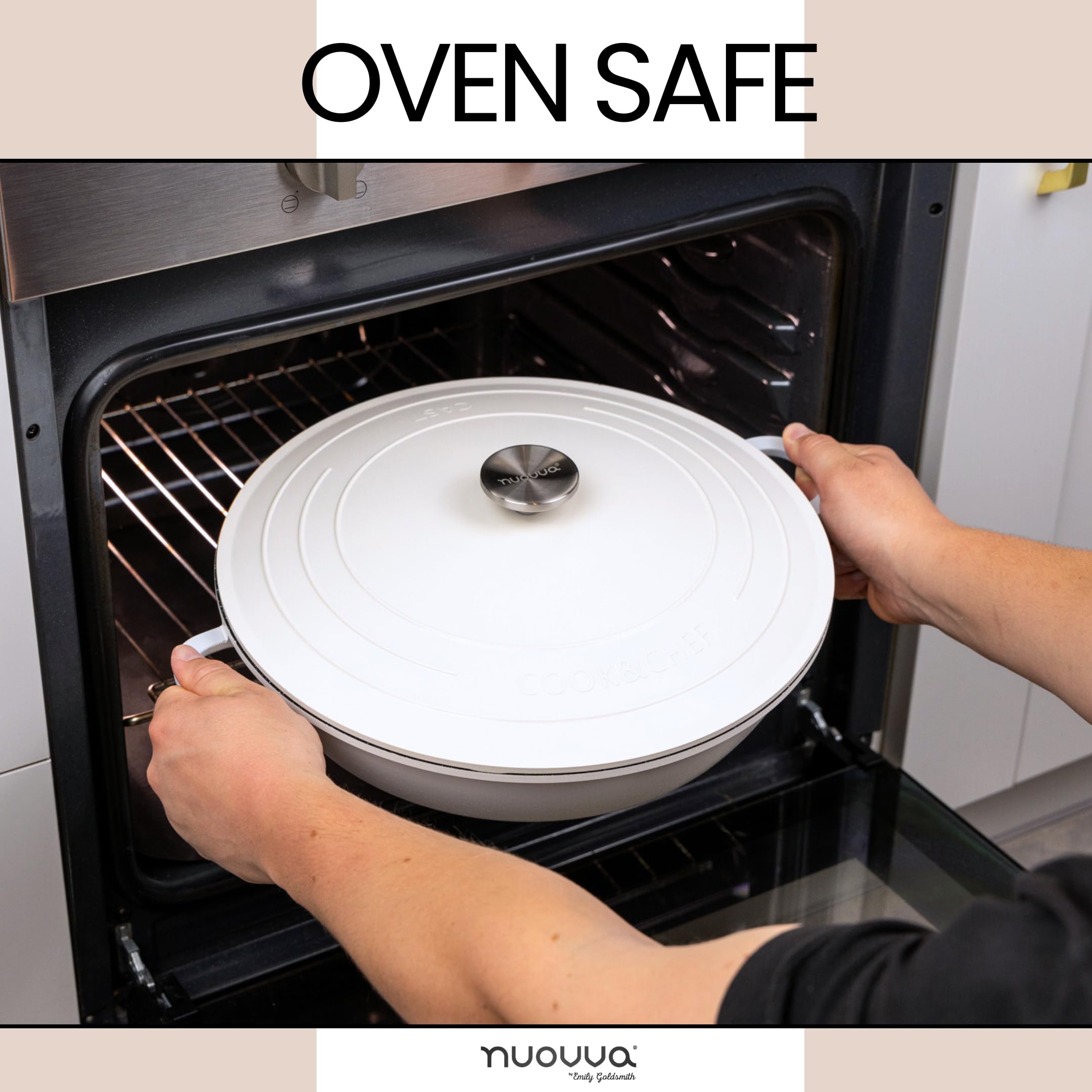 Nuovva 5.5-Quart Dutch Oven with Lid - Nonstick Cast Aluminum Cookware for Sourdough Bread Baking, Oven Safe Stock Pot (12 Inch, Cream) - Perfect for Camping, Home Cooking & Artisan Bread Making