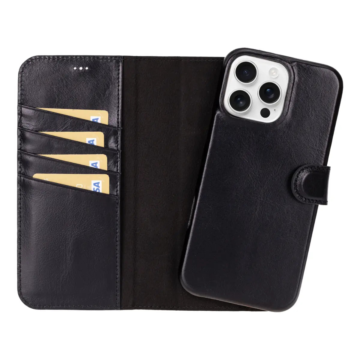 Premium Black Leather Wallet Case for iPhone 16 Pro Max - RFID Protection & Card Slots | Slim Protective Cover for Everyday Use, Travel & Business