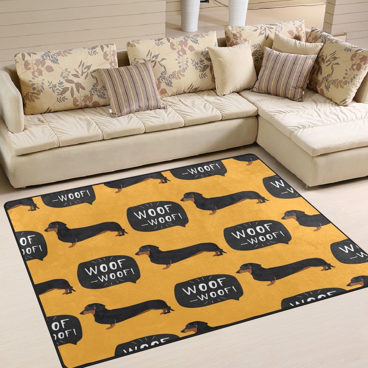 ALAZA Cute Dachshund Dog Print Area Rug - Soft Non-Slip 7'x5' Living Room Bedroom Rug for Pet Lovers - Perfect for Home Decor, Nursery & Playroom