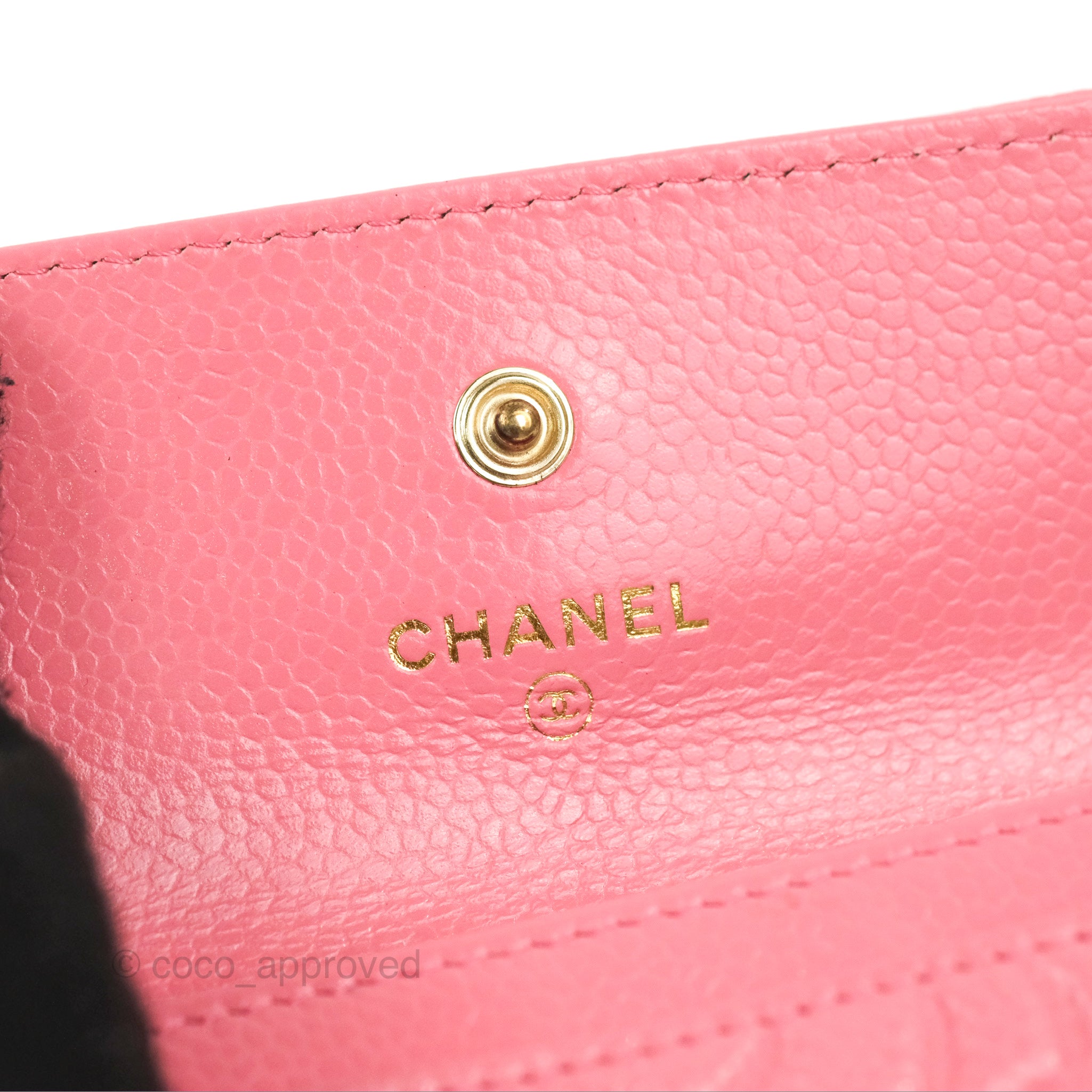 Chanel Camellia Pink Caviar Leather Card Holder with Gold Hardware - Luxury Compact Wallet for Everyday Use & Gift Giving