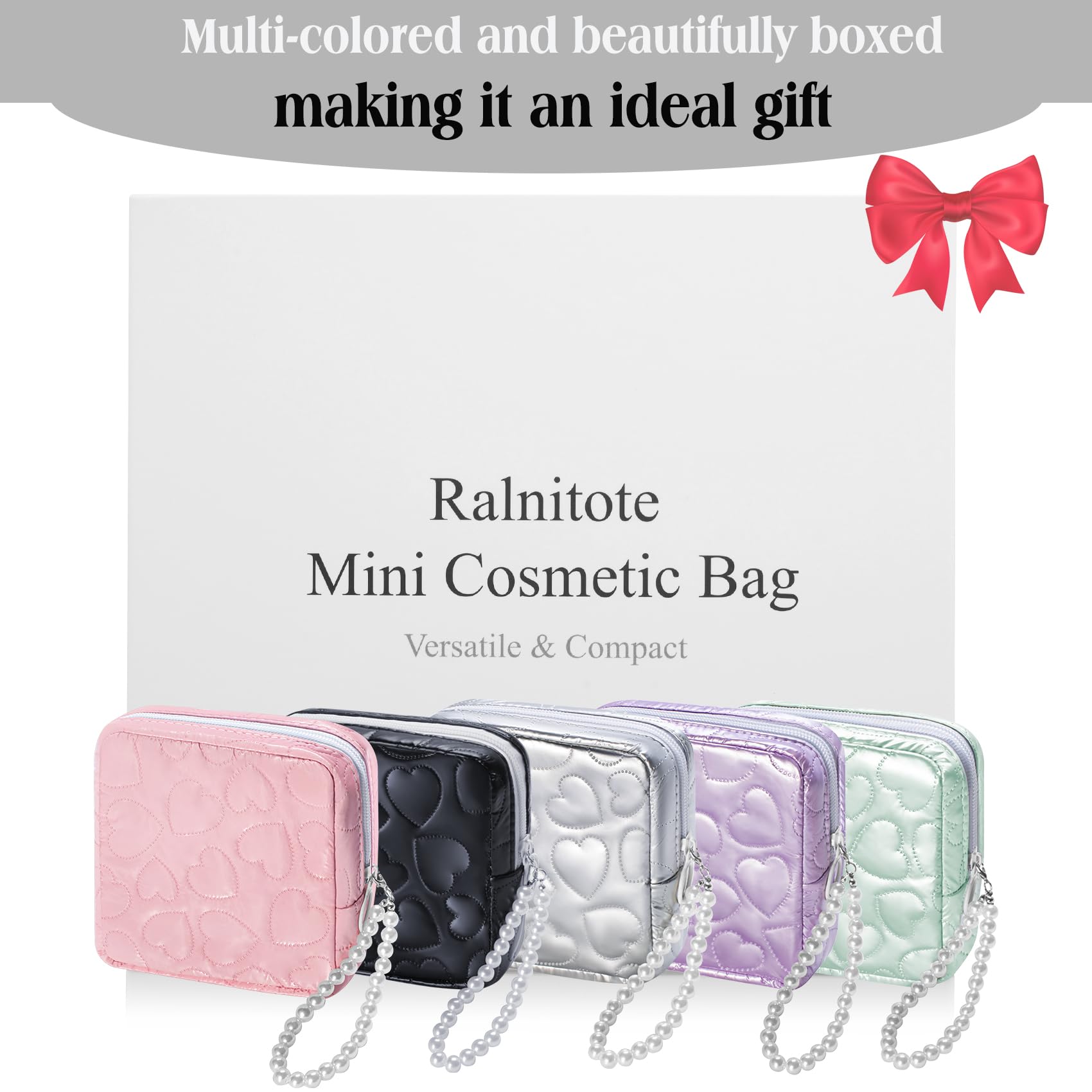 Mini Makeup Bag with Detachable Faux Pearl Chain - Cute Compact Cosmetic Pouch for Purse | Multi-Functional Travel & Everyday Makeup Organizer (Pink) - Perfect for Gym, Office & Weekend Getaways