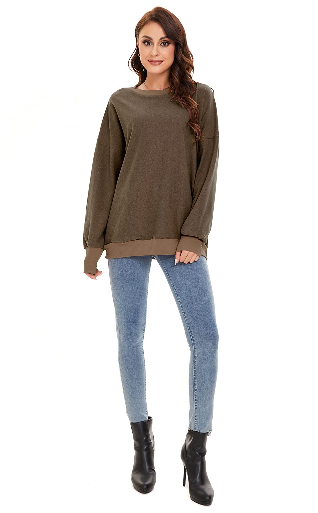 Women's Casual Crewneck Sweatshirt - Soft Long Sleeve Solid Color Pullover Top for Fall | Cozy Loungewear, Weekend Outfits & Layering Essential