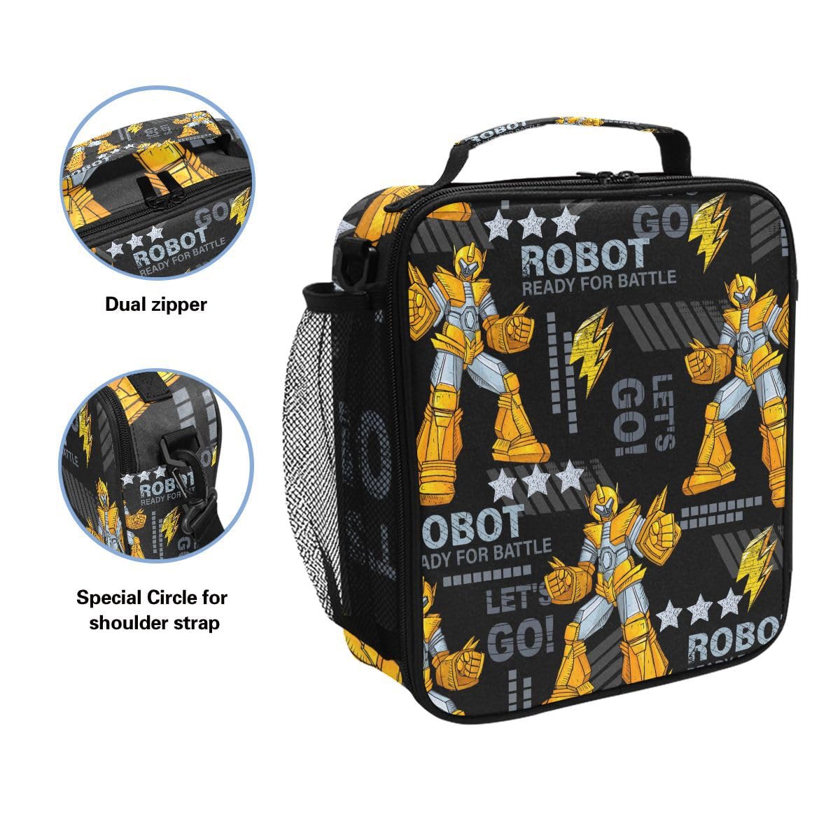 Stylish Insulated Lunch Box for Kids & Teens - Urban Robot Design School Lunch Bag, Cooler Tote for Boys & Girls - Perfect for School, Office, Picnics & Travel