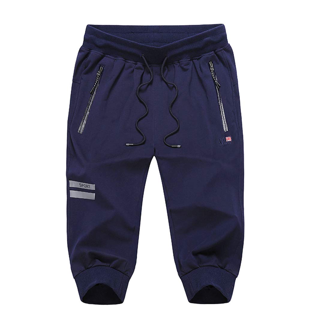 Sun Lorence Men's Casual Sports Jogger Shorts - 3/4 Length Capri Pants, Baggy Jersey Sweatpants for Running, Gym & Lounge Wear - Comfortable Athletic Shorts for Men