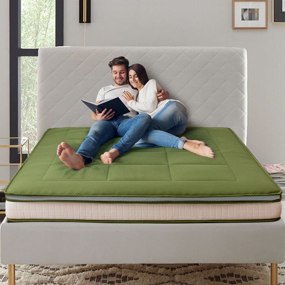 MAXYOYO Padded Japanese Floor Mattress - Green Foldable Roll Up Futon Mattress for Bedroom, Guest Room & Travel | Comfortable Floor Sleeping & Lounging