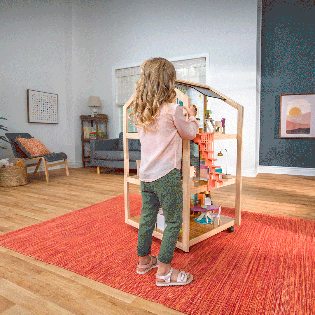 Stylish Boho Natural Wooden Dollhouse for Kids - Perfect for Imaginative Play, Room Decor & Gift Giving
