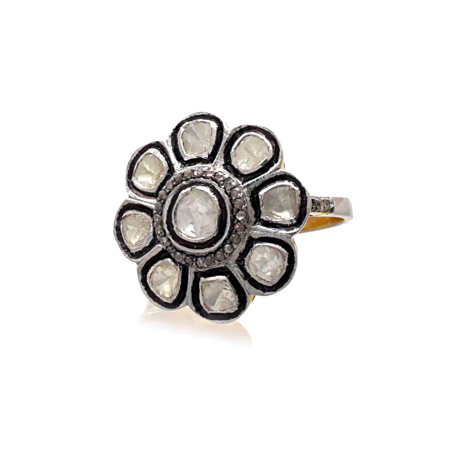 925 Sterling Silver Handmade Diamond Ring with 0.66ct Irregular Slice & 0.2ct Brown Natural Diamond (I2-I3 Clarity) - Elegant Floral Design Women's Jewelry for Engagement, Anniversary & Special Occasions