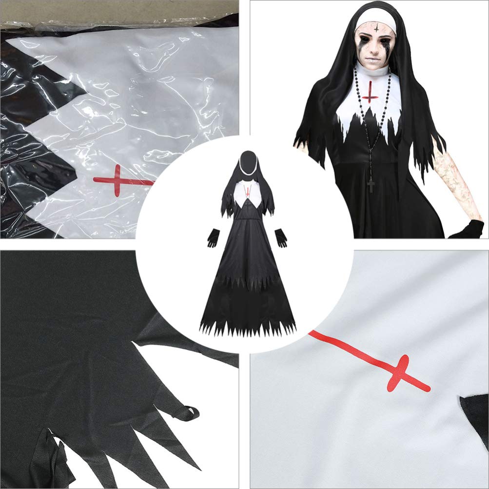 KESYOO Scary Nun Costume for Adults - Traditional Black Sister Robe Halloween Outfit & Cosplay Accessories | Perfect for Halloween Parties, Haunted Houses, and Themed Events