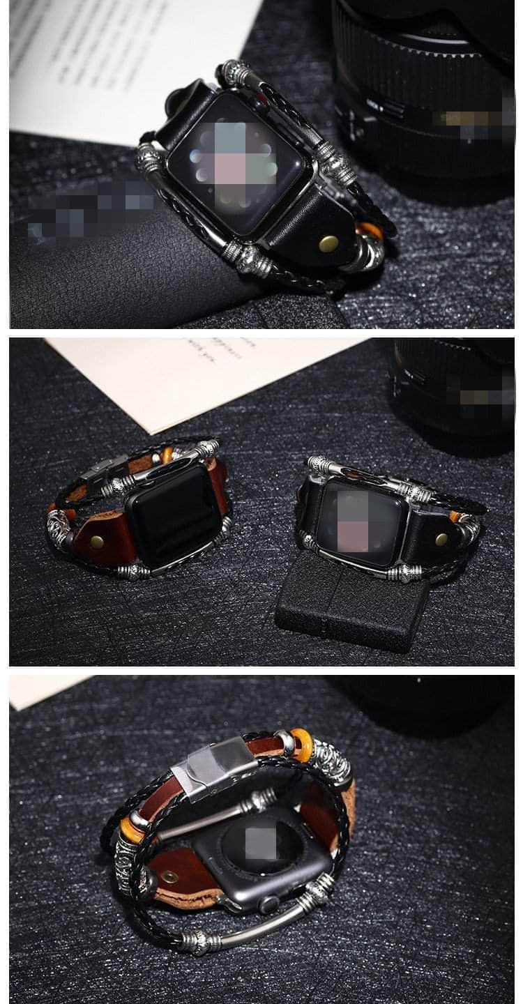 Braided Leather Apple Watch Band for Series 6/5/4/3/2/SE - 44mm 42mm 40mm 38mm - Stylish & Durable Replacement Strap for Work, Gym & Everyday Wear