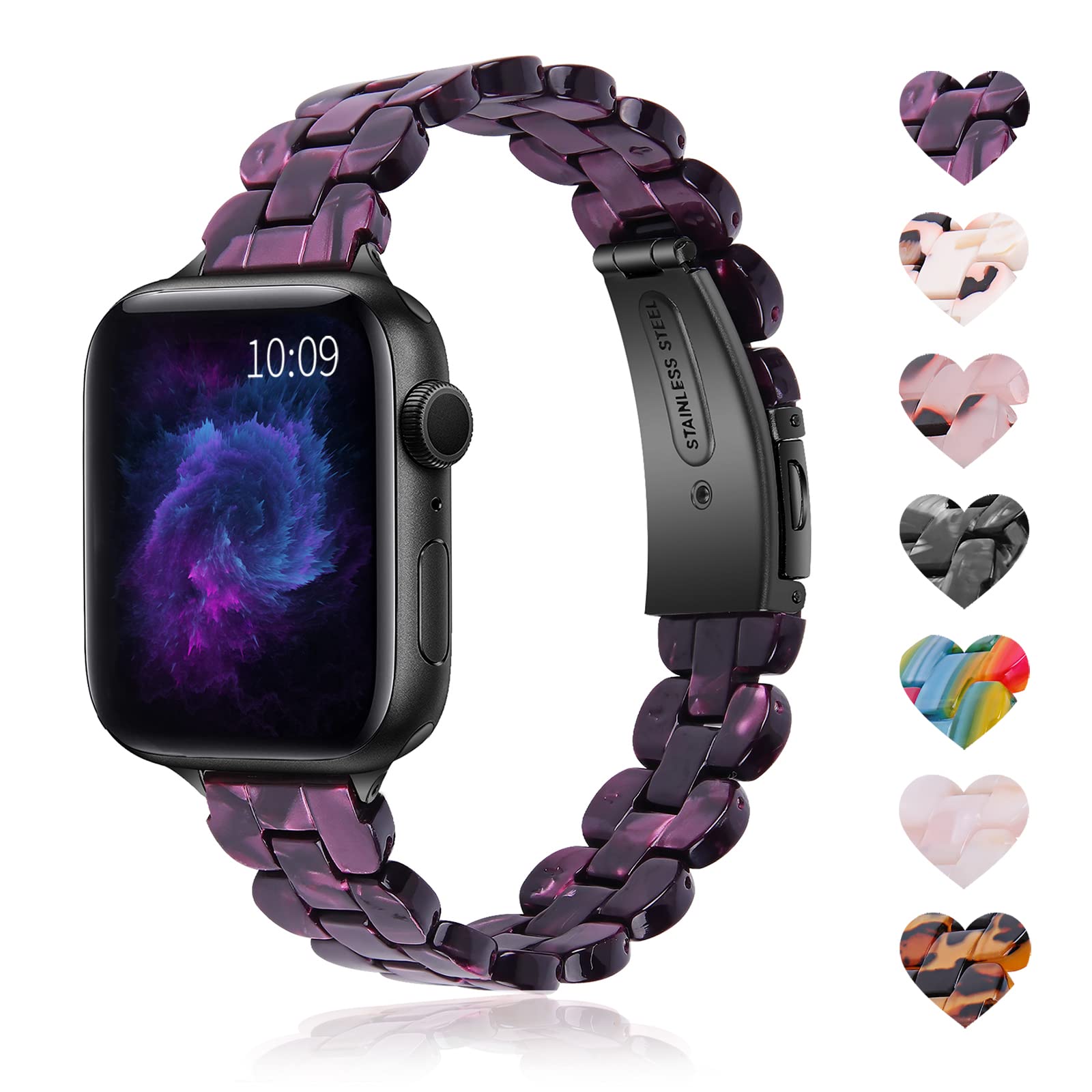 BEIZIYE Resin Watch Band Compatible with Apple Watch Ultra/Series 8/7/6/5/4/3/2/1/SE - Slim Lightweight Strap for 38mm/40mm/41mm/42mm/44mm/45mm/49mm - Women's Fashion Wristband for Workout, Running & Daily Wear