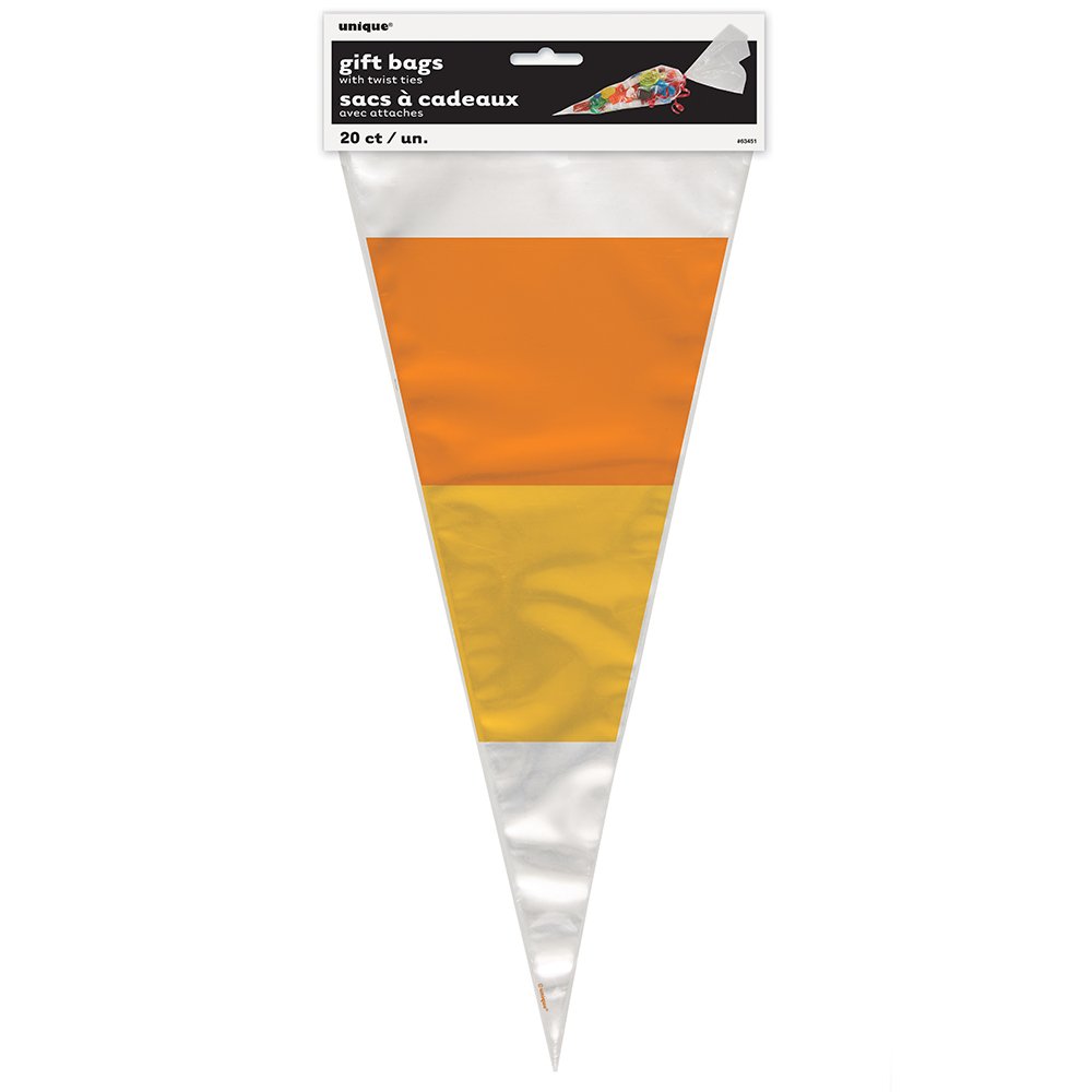 Halloween Candy Corn Cone Cellophane Bags - 20 Count Pack for Trick or Treat, Party Favors & Halloween Treat Bags